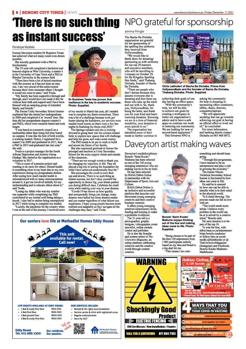 Benoni City Times 17 December 2021 page 8