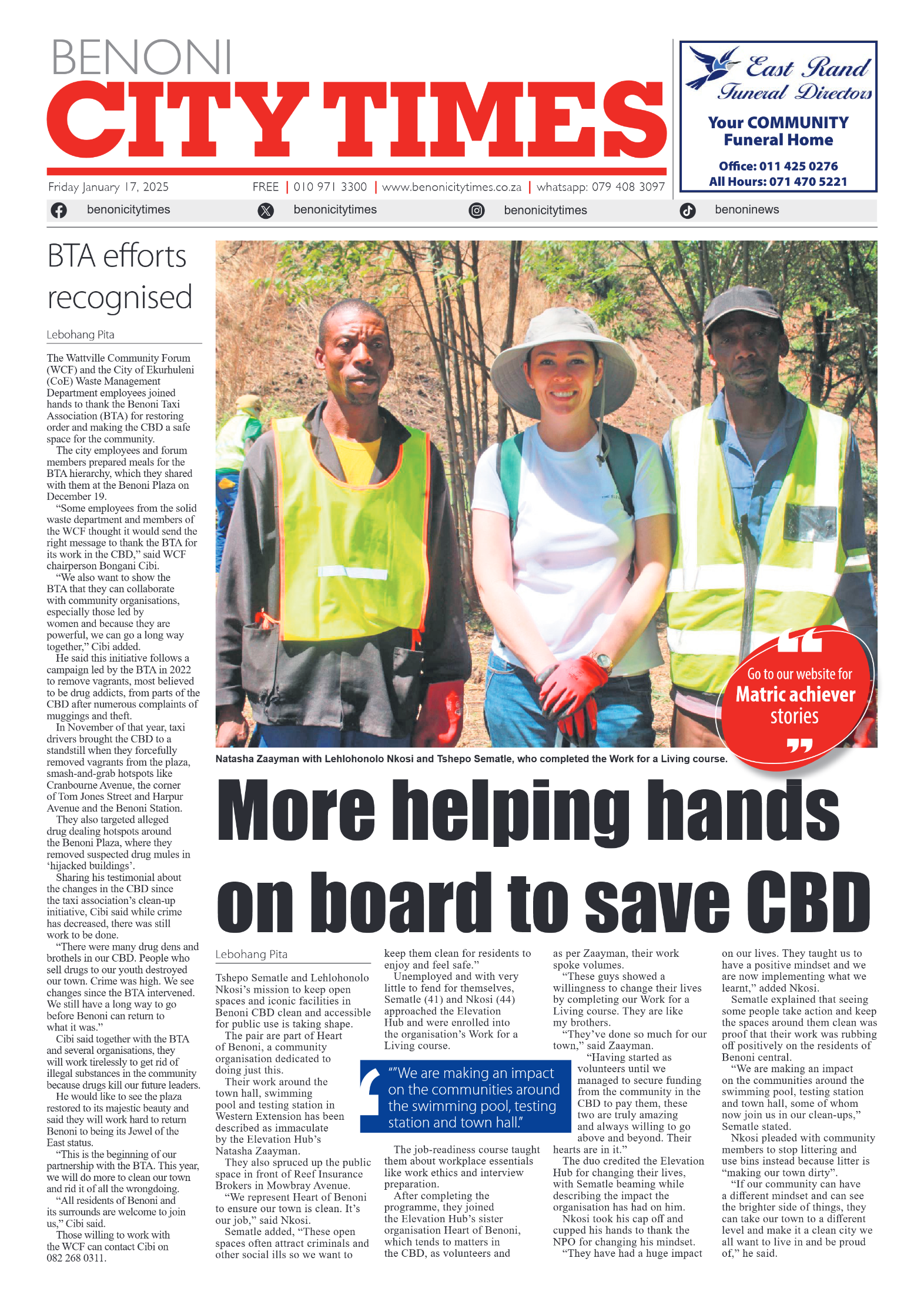 Benoni City Times 17 January 2025 page 1