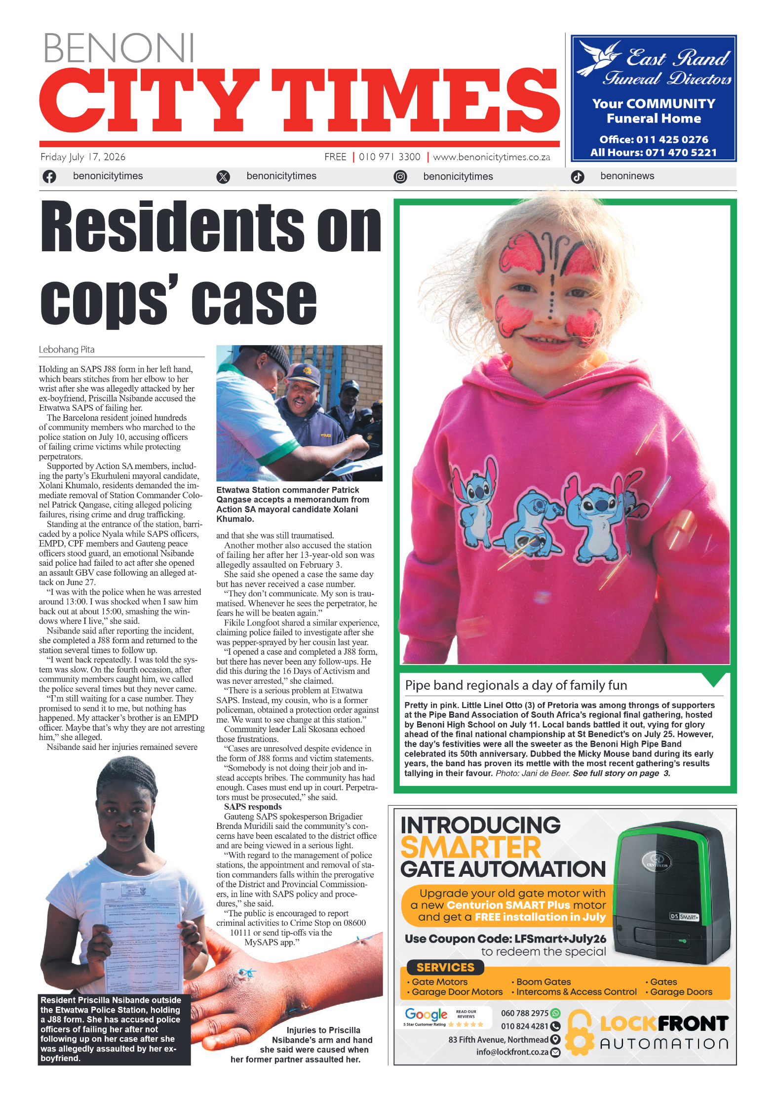 Benoni City Times 17 July 2026 page 1