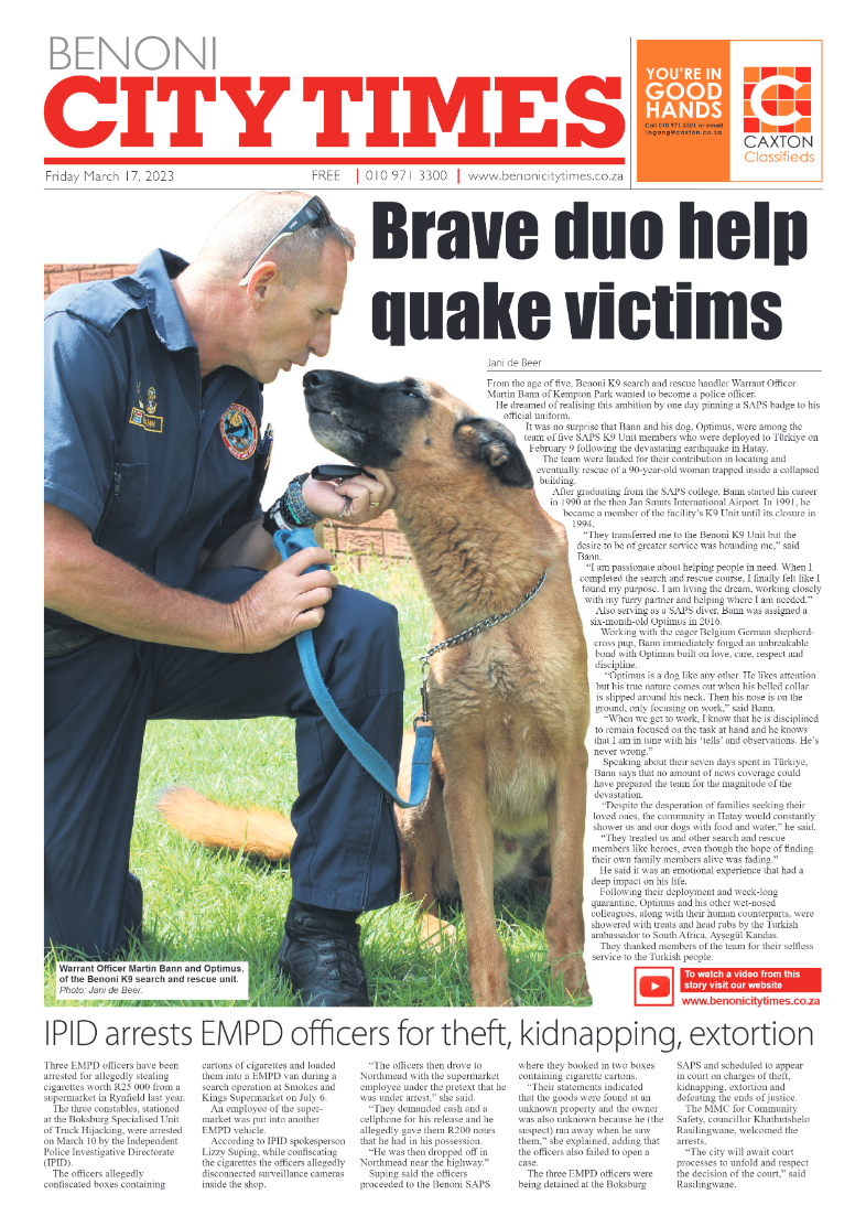 Benoni City Times 17 March 2023 page 1