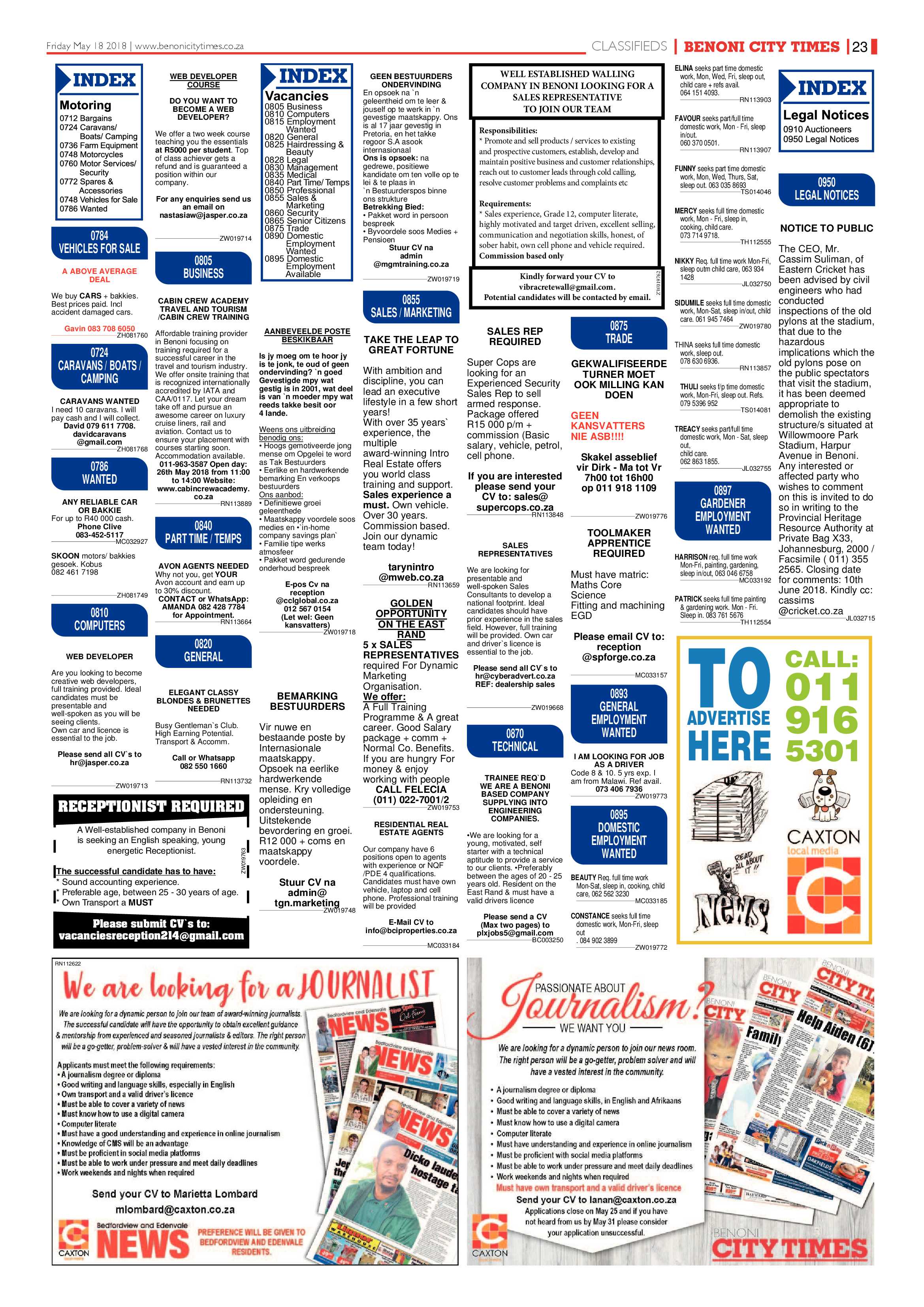 Benoni City Times 17 May 2018 page 23