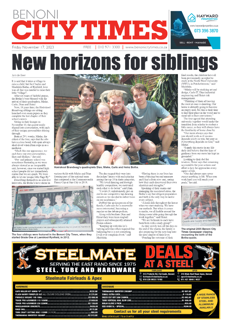 Benoni City Times 17 November 2023 page 1