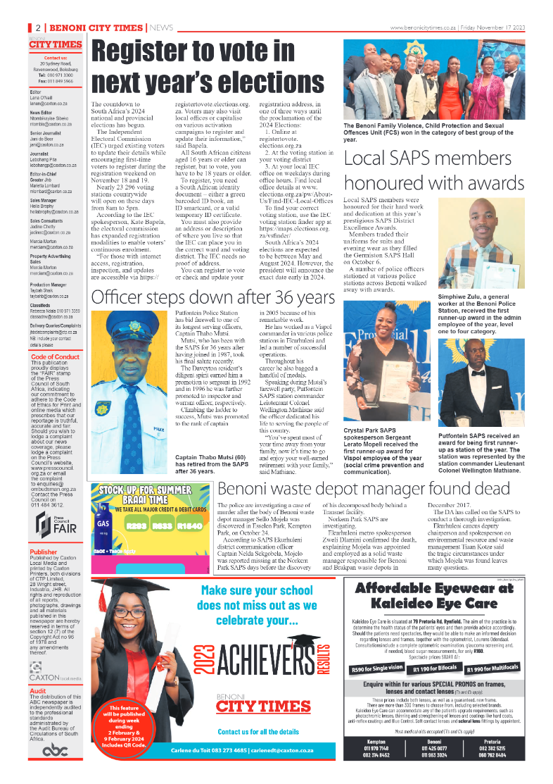 Benoni City Times 17 November 2023 page 2