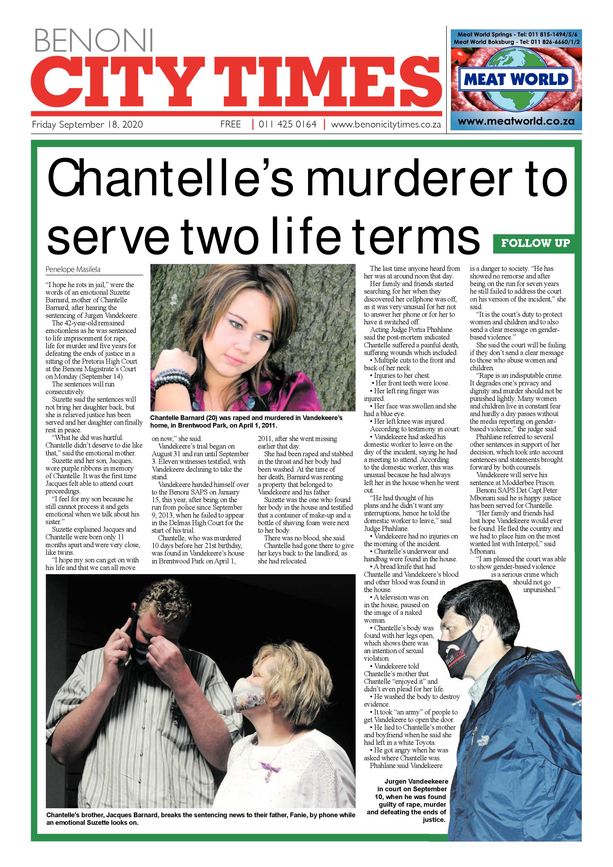 Benoni City Times 17 September 2020 page 1