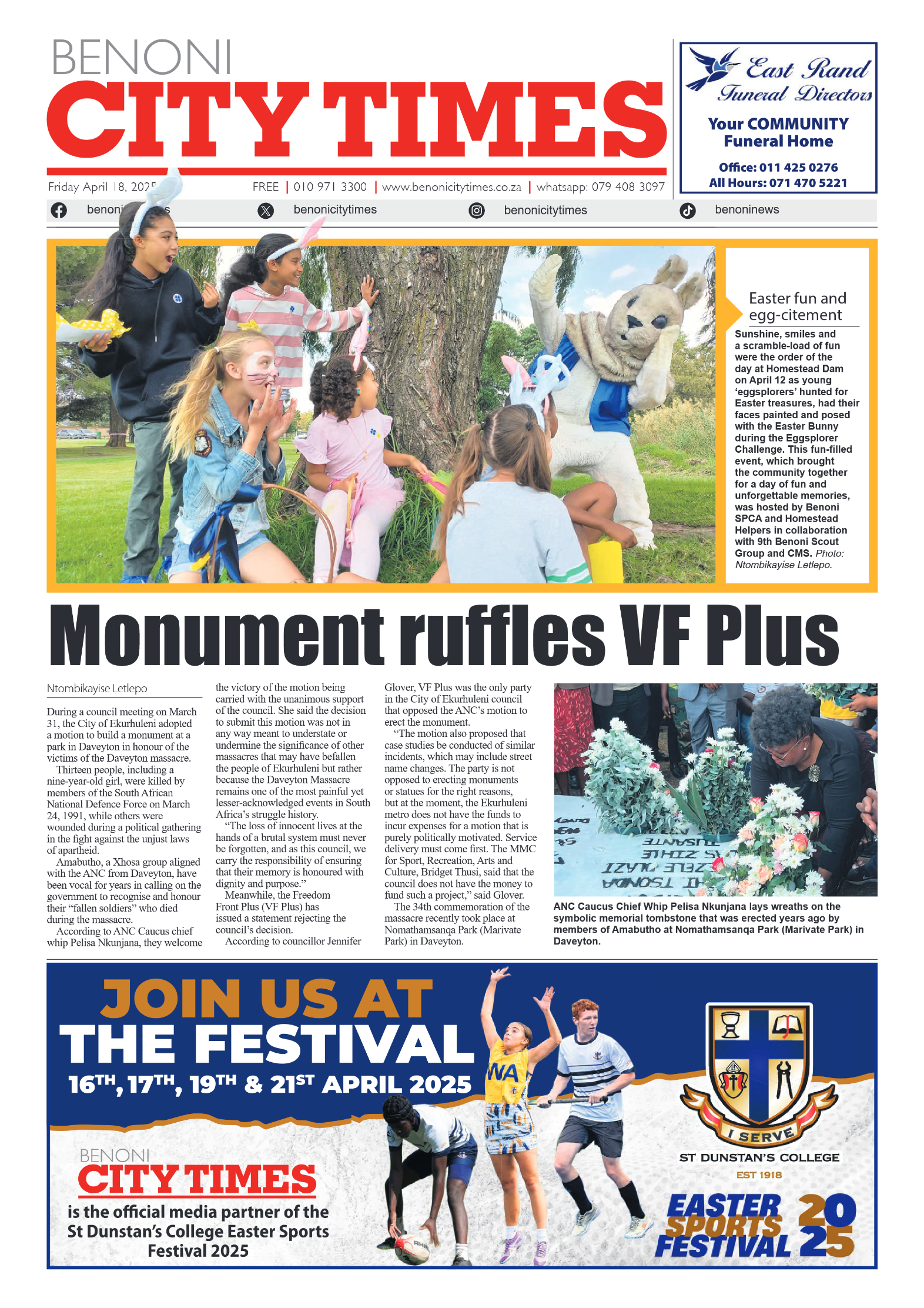Benoni City Times 18 April 2025 page 1
