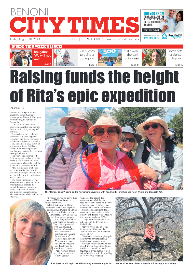 Benoni City Times 18 August 2023 page 1