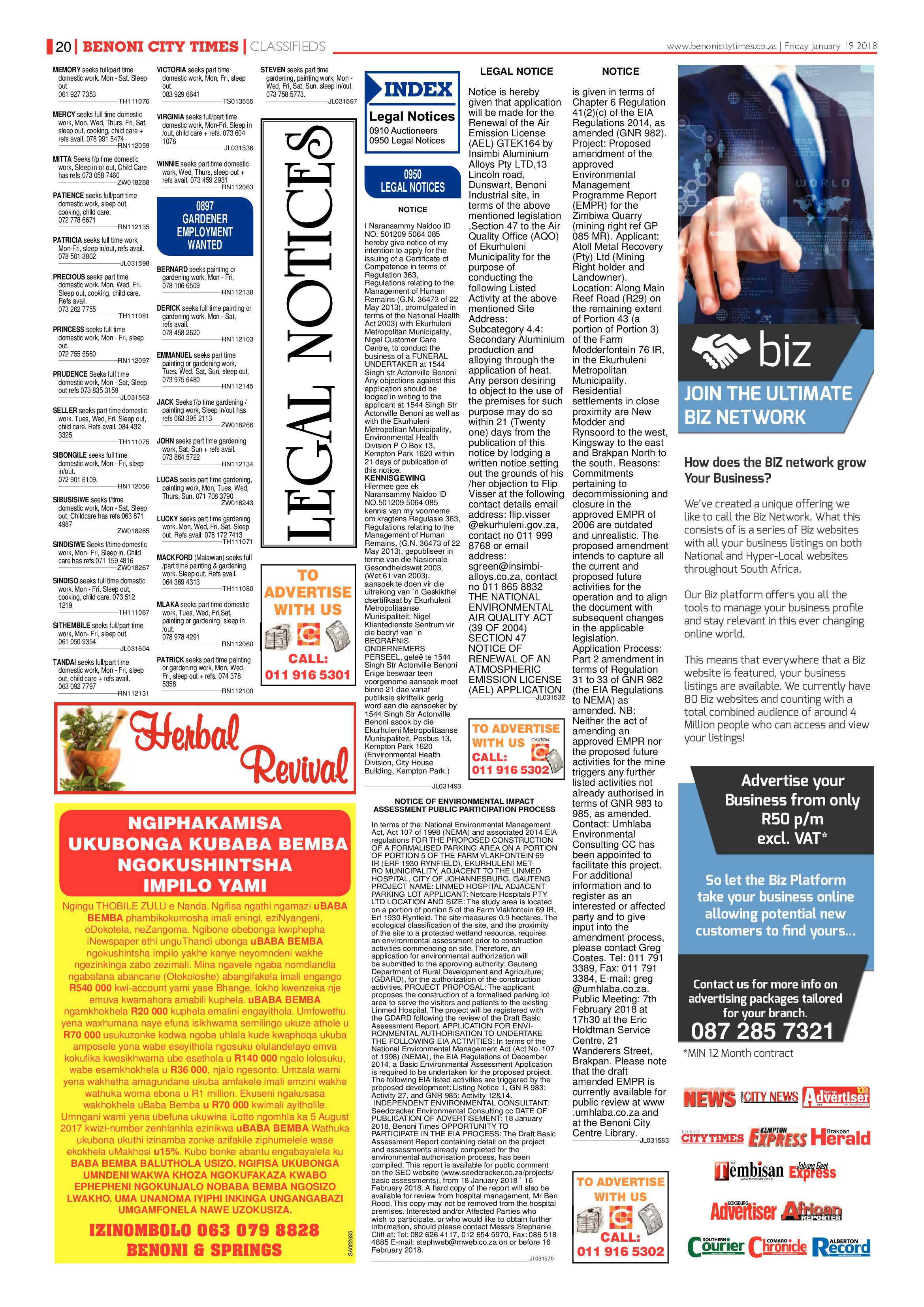 Benoni City Times 18 January 2018 page 20