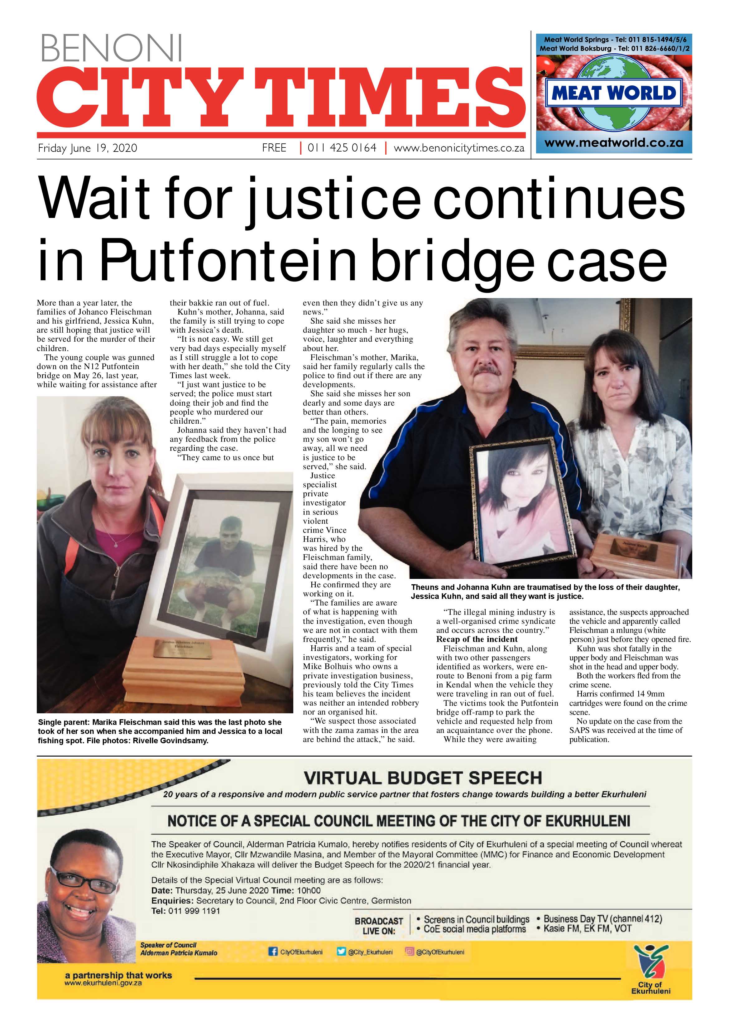 Benoni City Times 18 June 2020 page 1