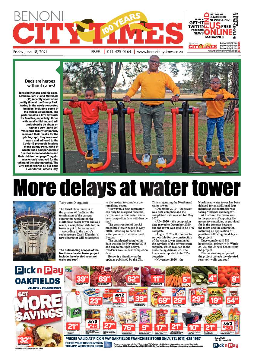 Benoni City Times 18 June 2021 page 1