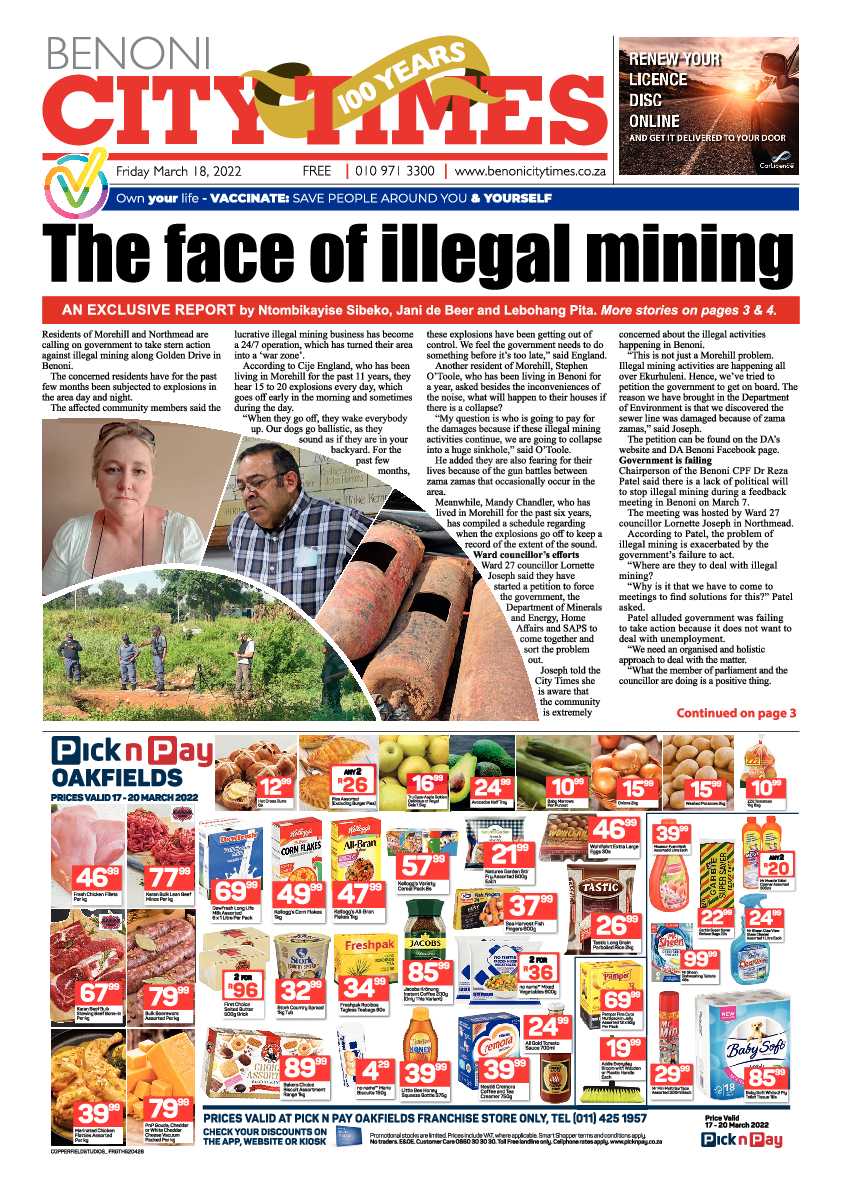 Benoni City Times 18 March 2022 page 1