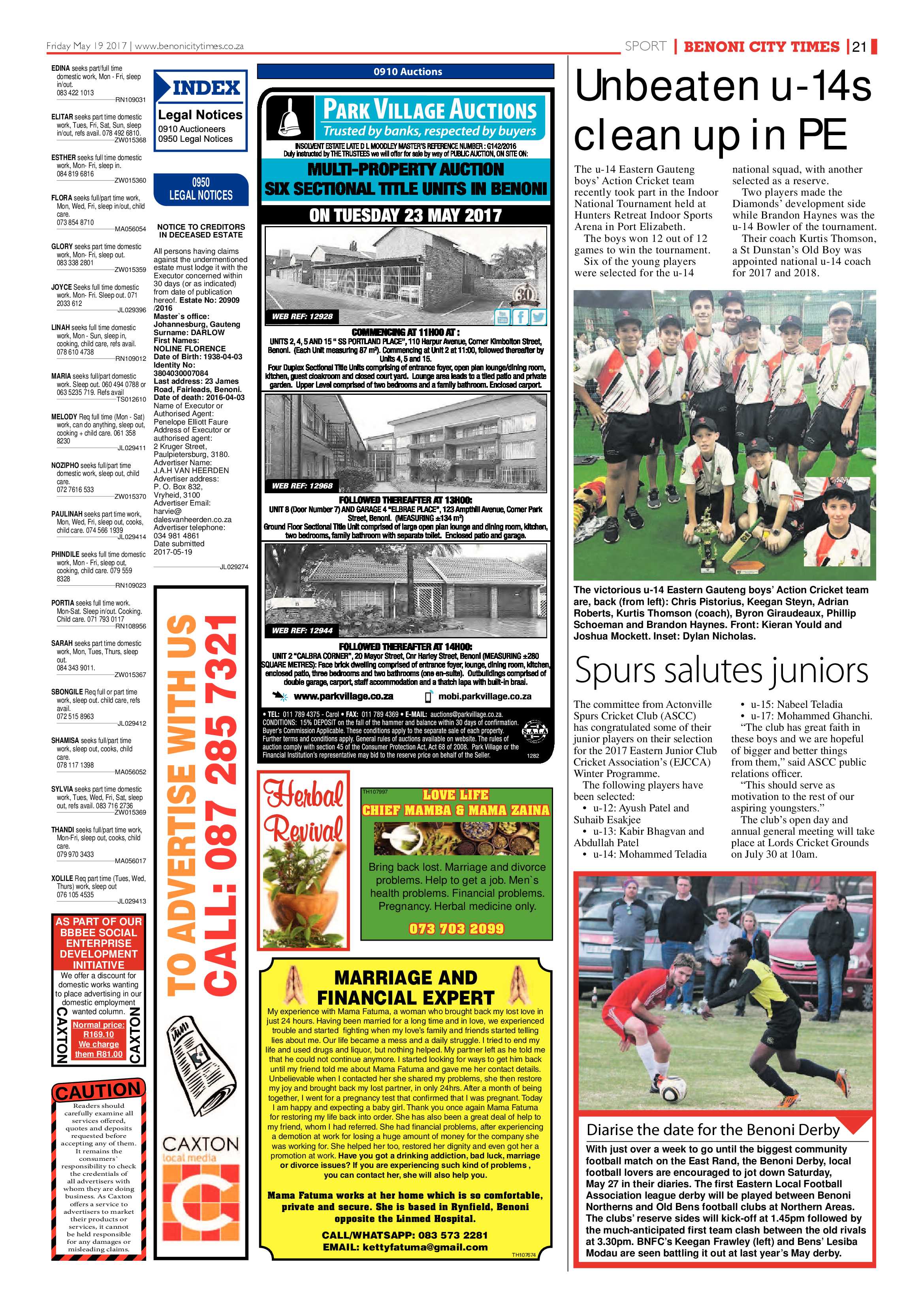 Benoni City Times 18 May 2017 page 21