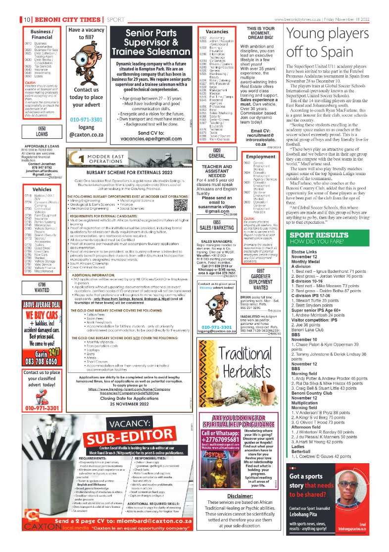 Benoni City Times 18 Nov 2022 page 10
