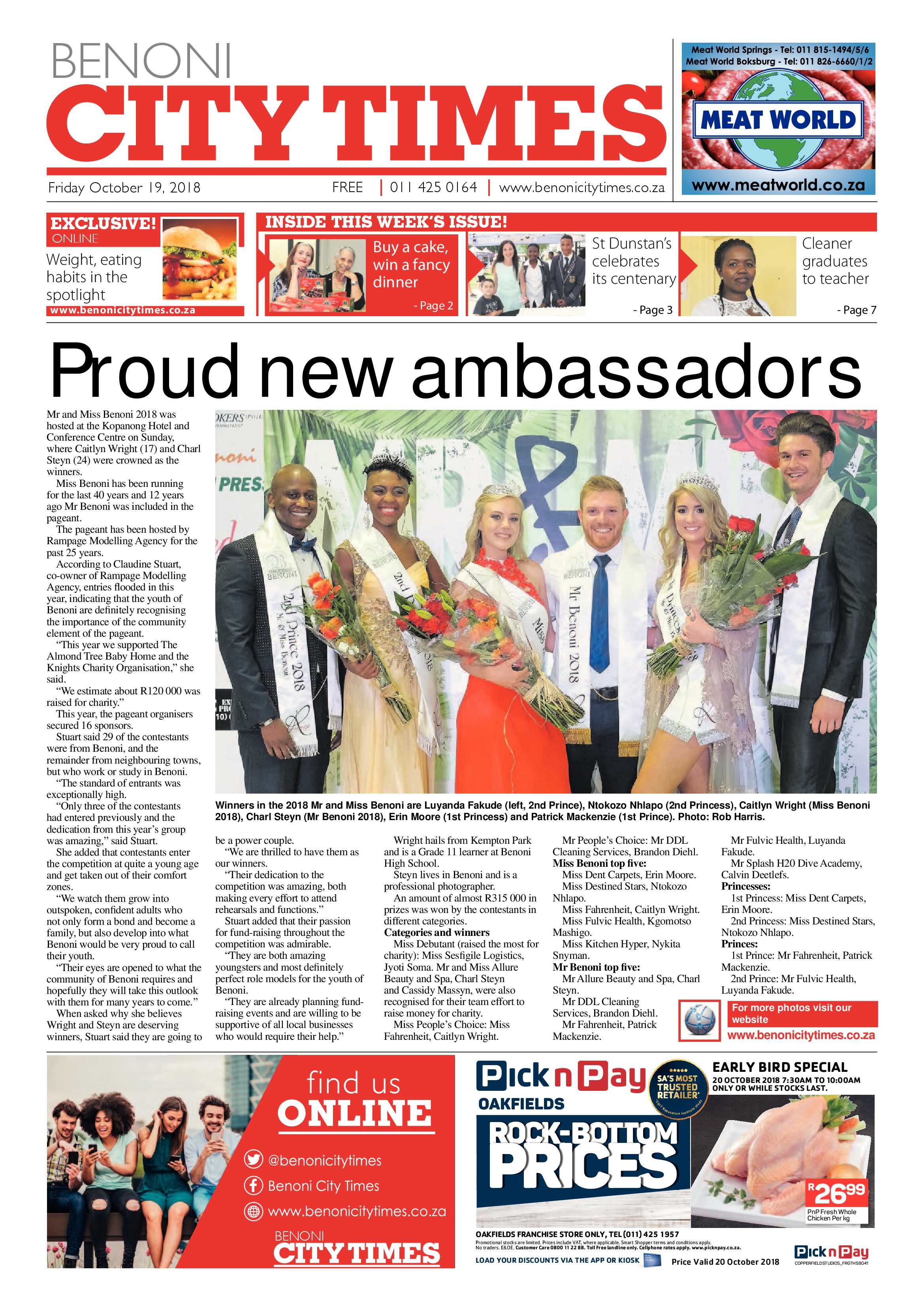 Benoni City Times 18 October 2018 page 1
