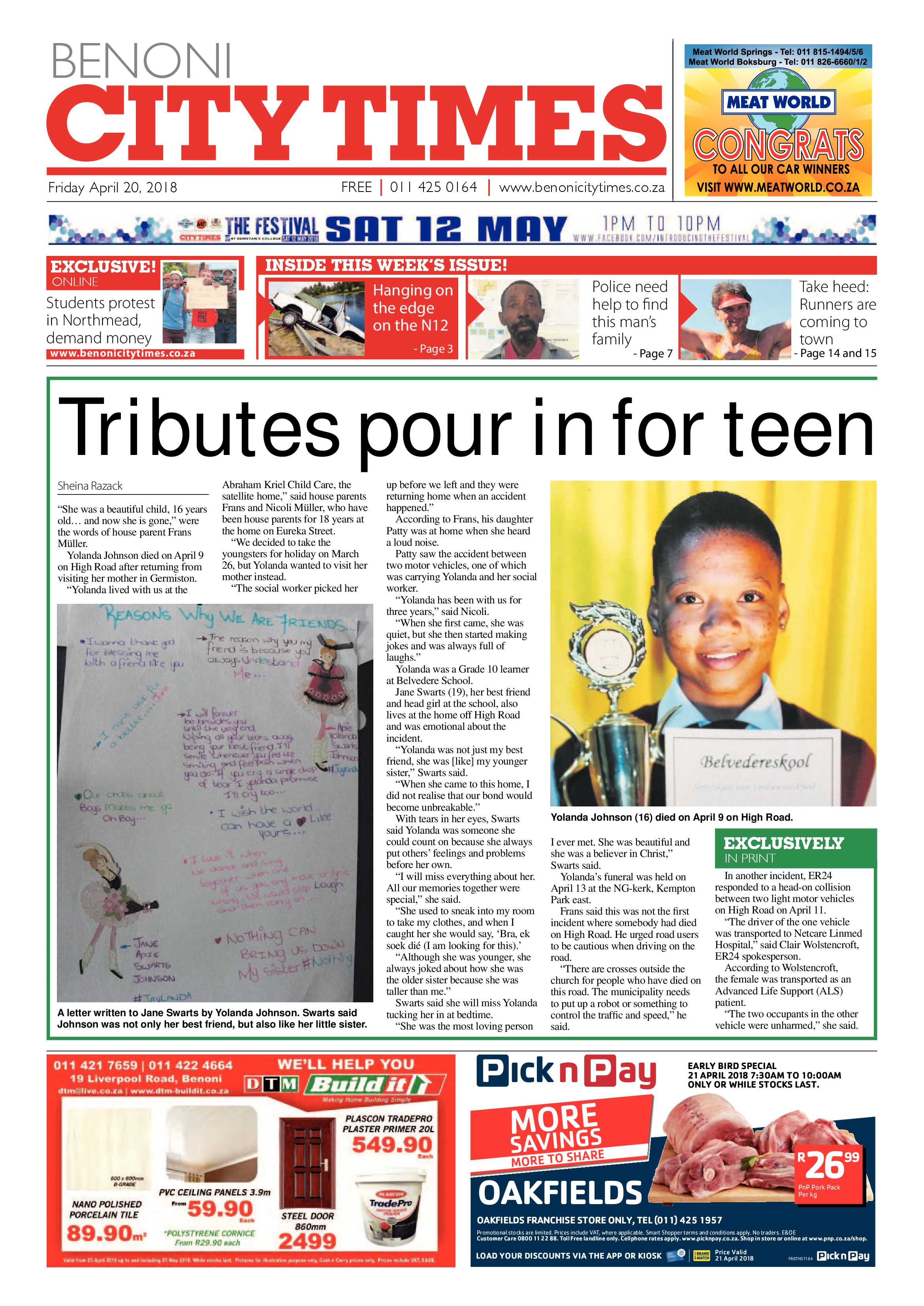 Benoni City Times 19 April 2018 page 1