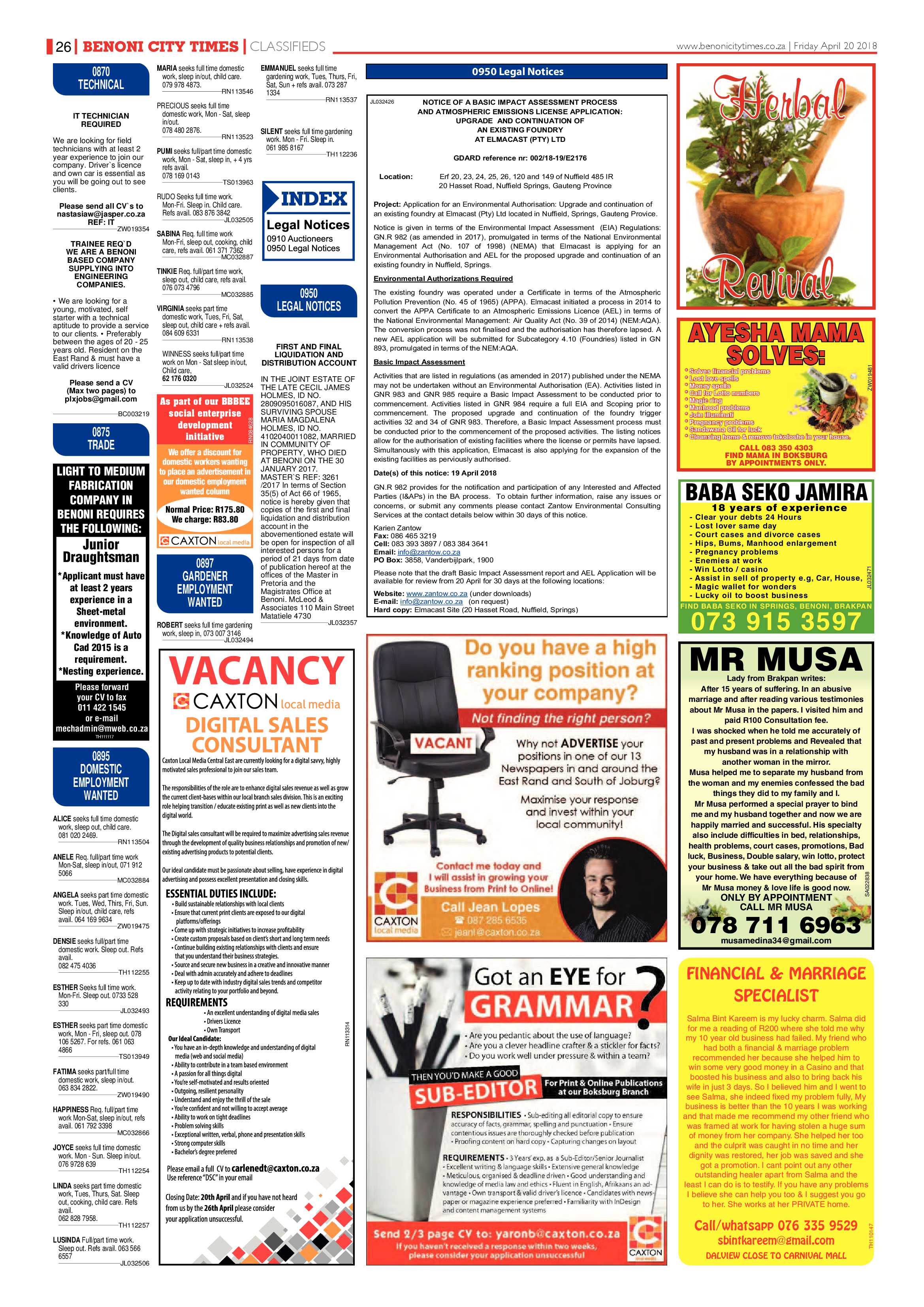 Benoni City Times 19 April 2018 page 26