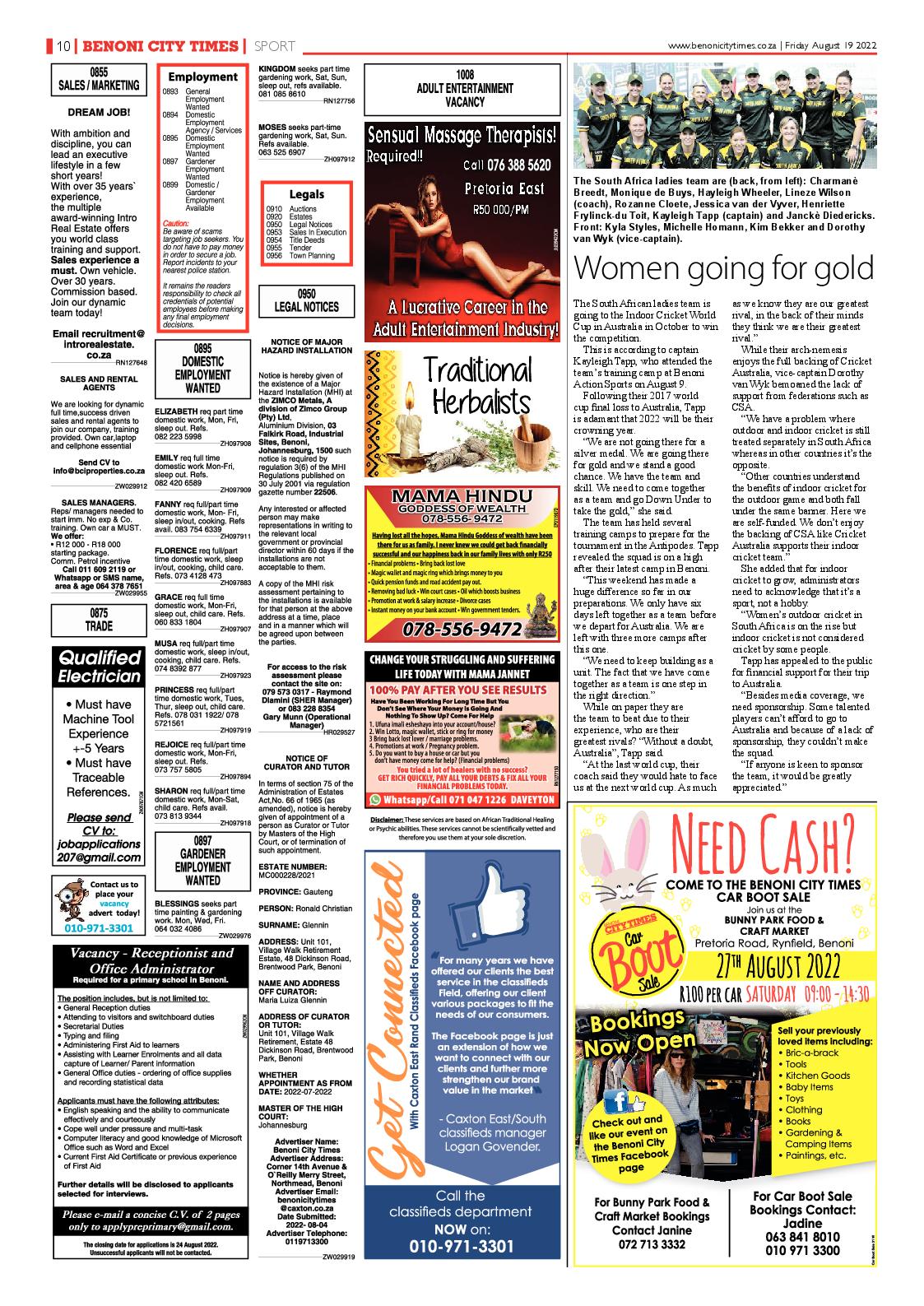 Benoni City Times 19 August 2022 page 10