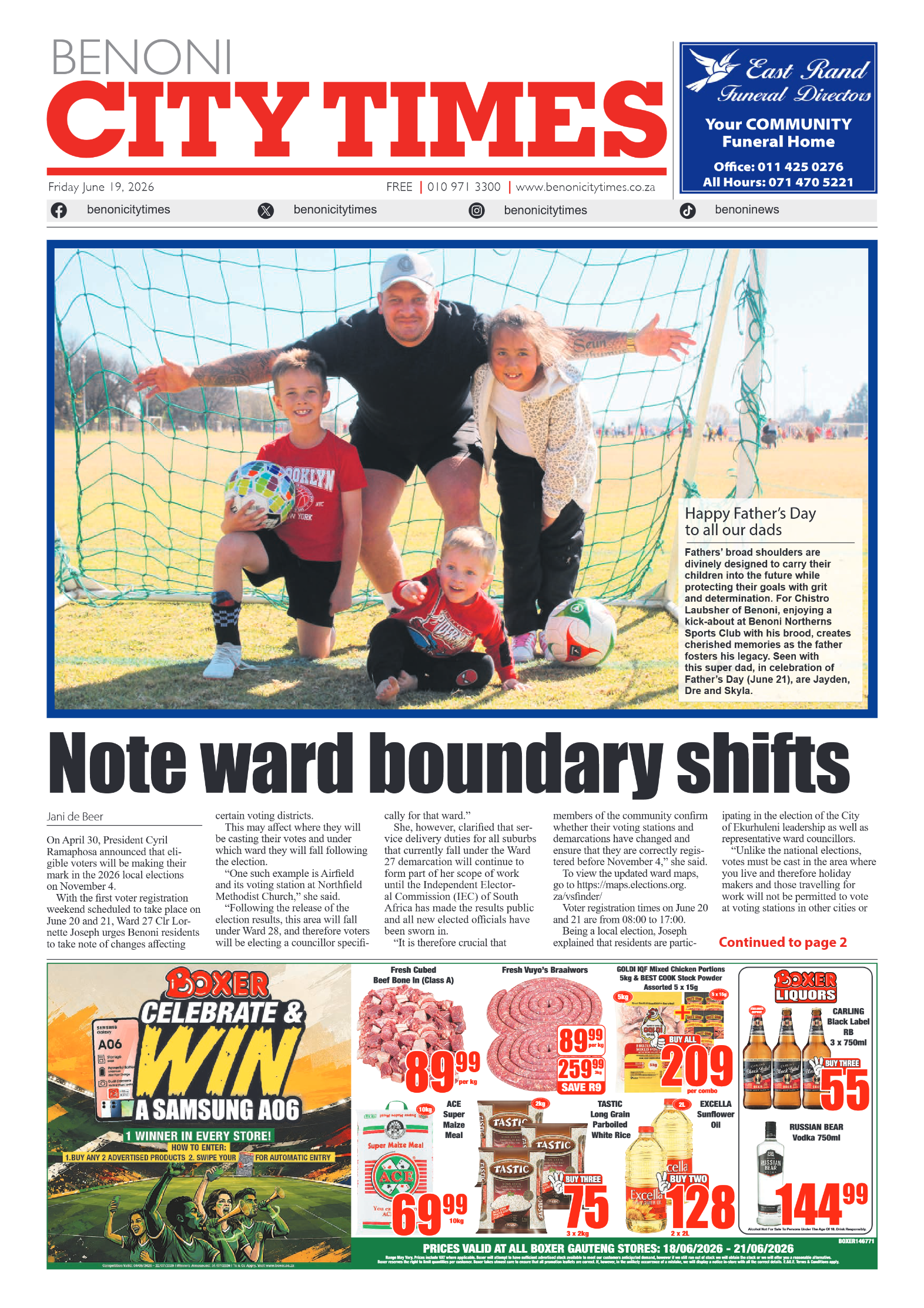 Benoni City Times 19 June 2026 page 1