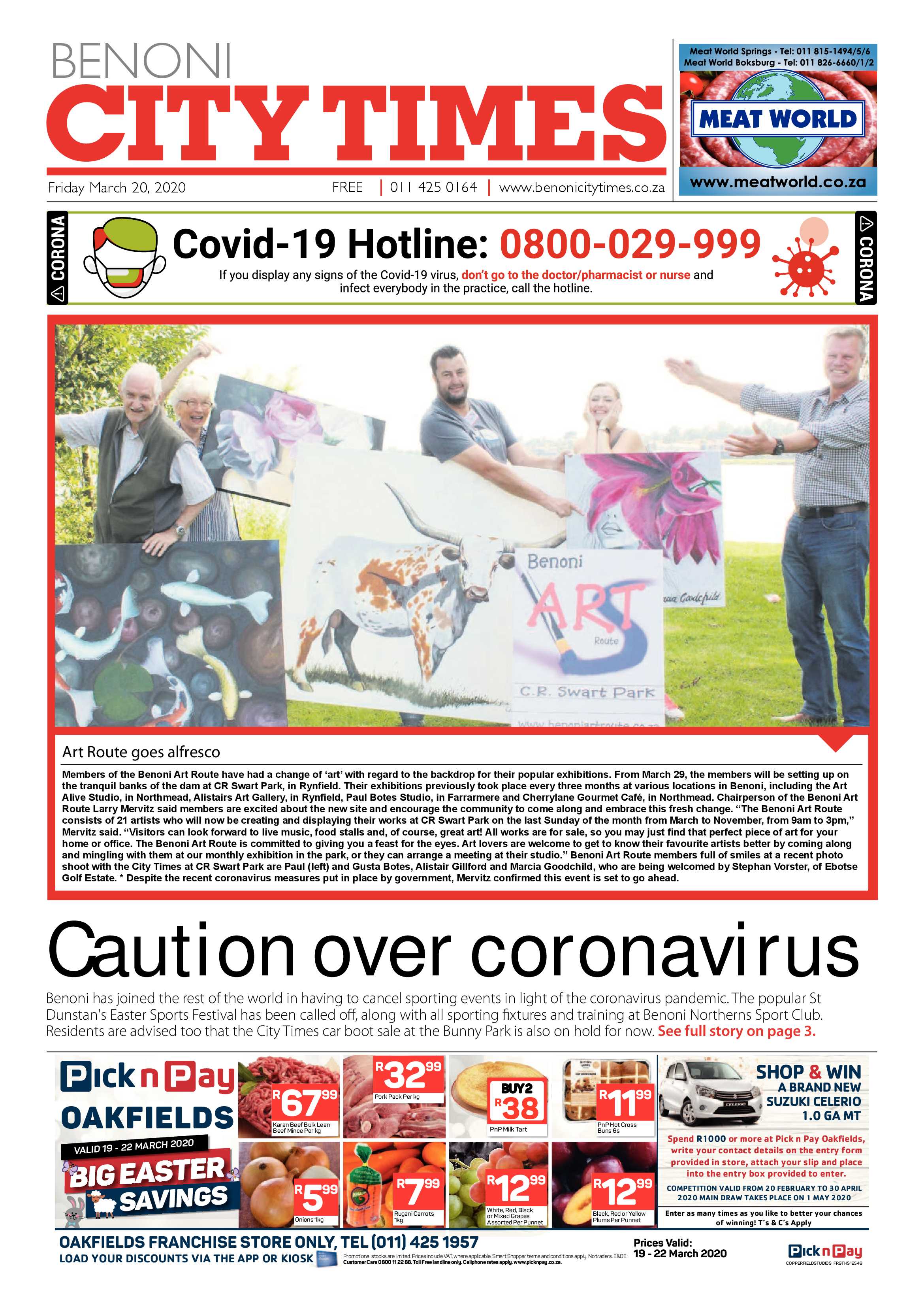 Benoni City Times 19 March 2020 page 1