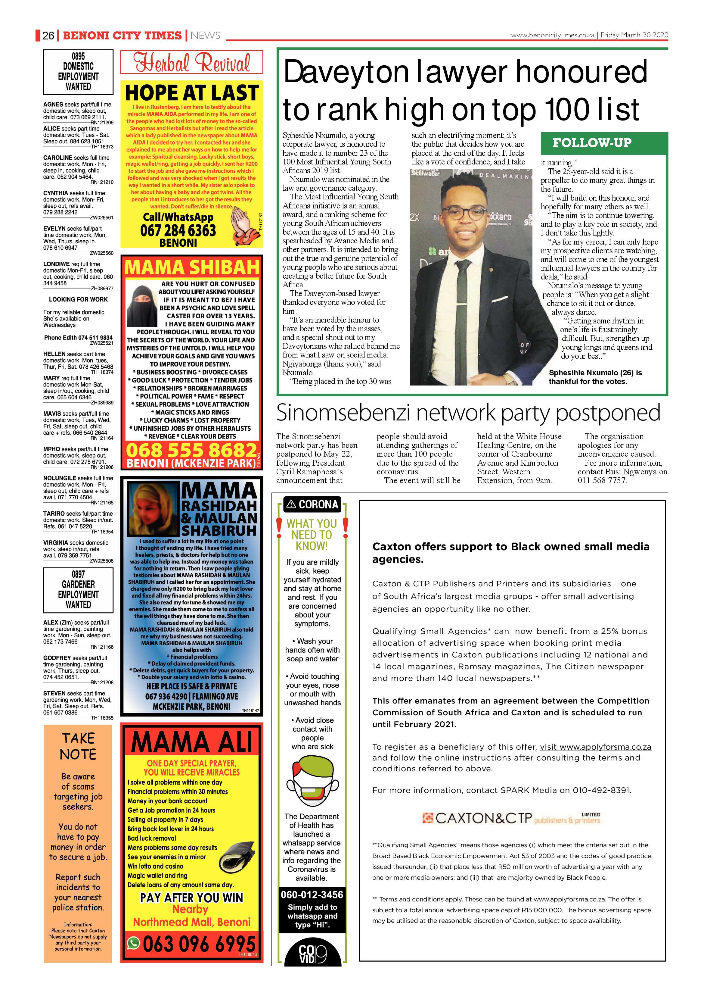 Benoni City Times 19 March 2020 page 26