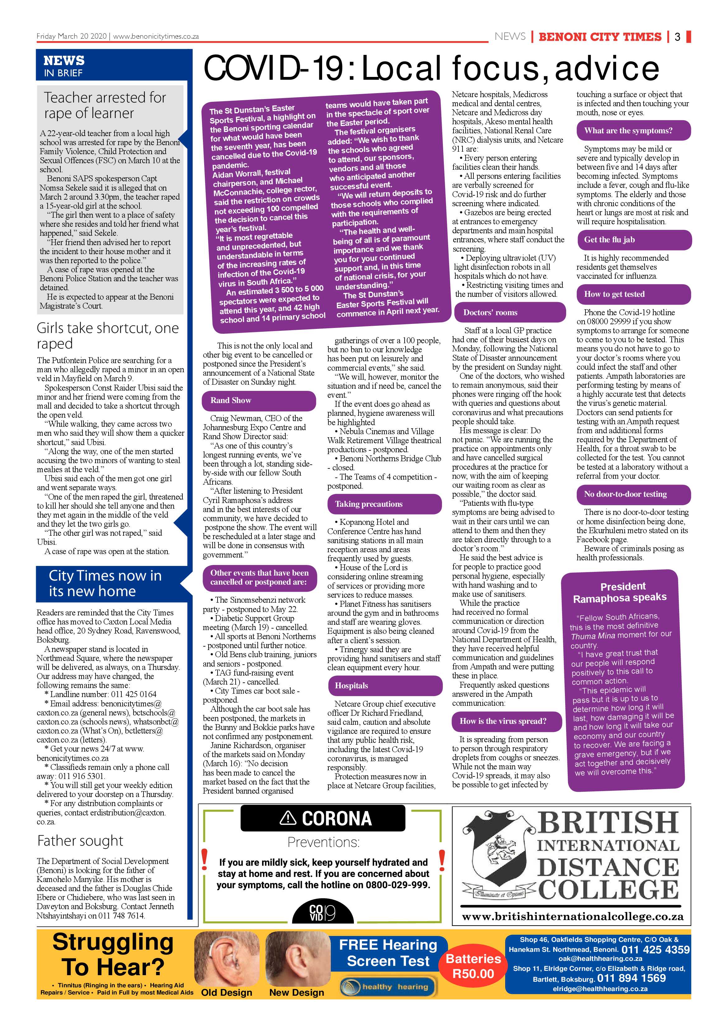 Benoni City Times 19 March 2020 page 3