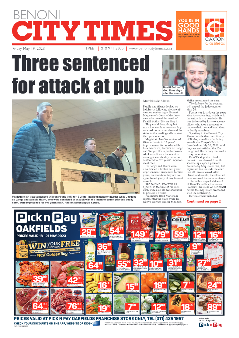Benoni City Times 19 May 2023 page 1