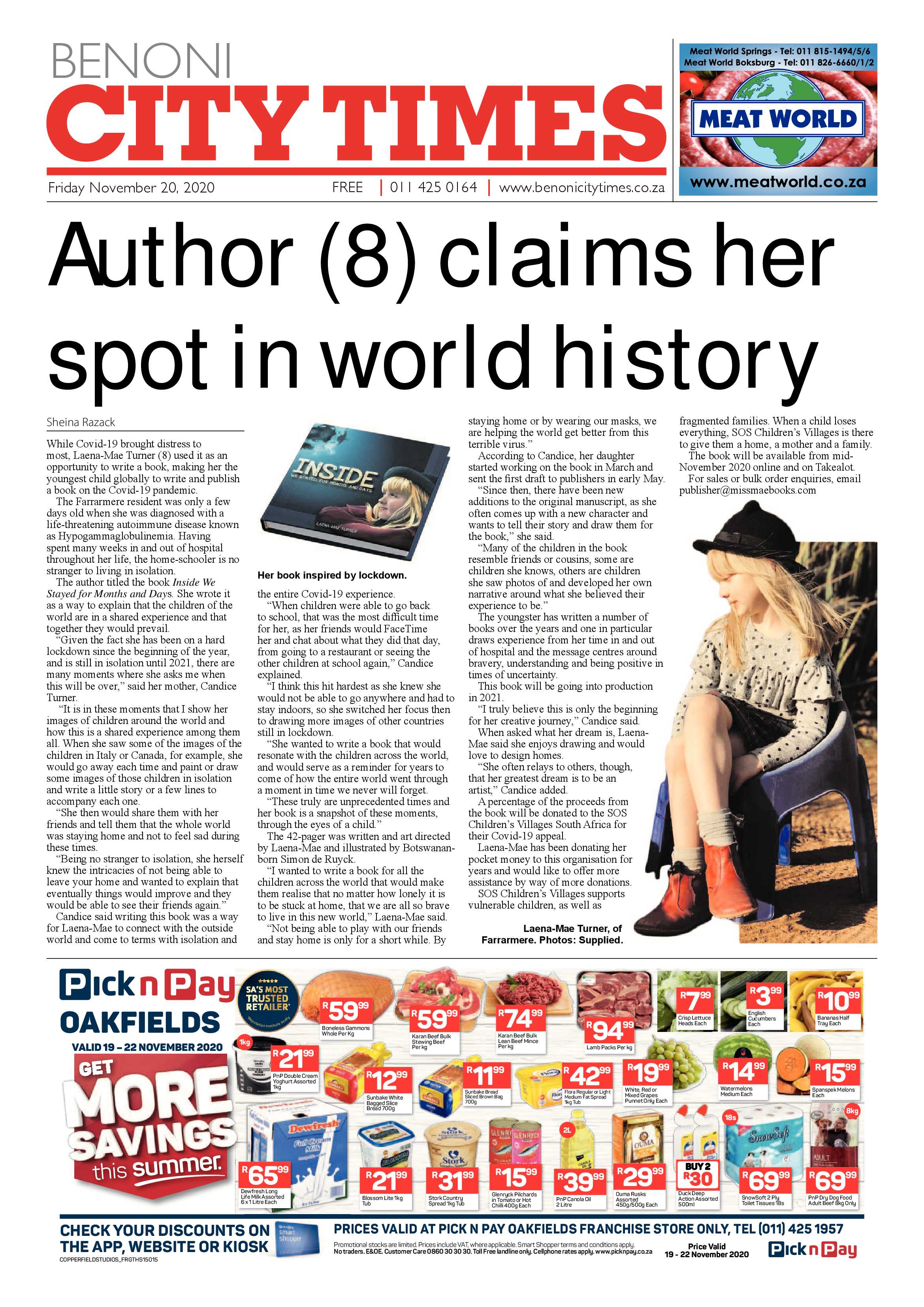 Benoni City Times 19 November 2020 page 1