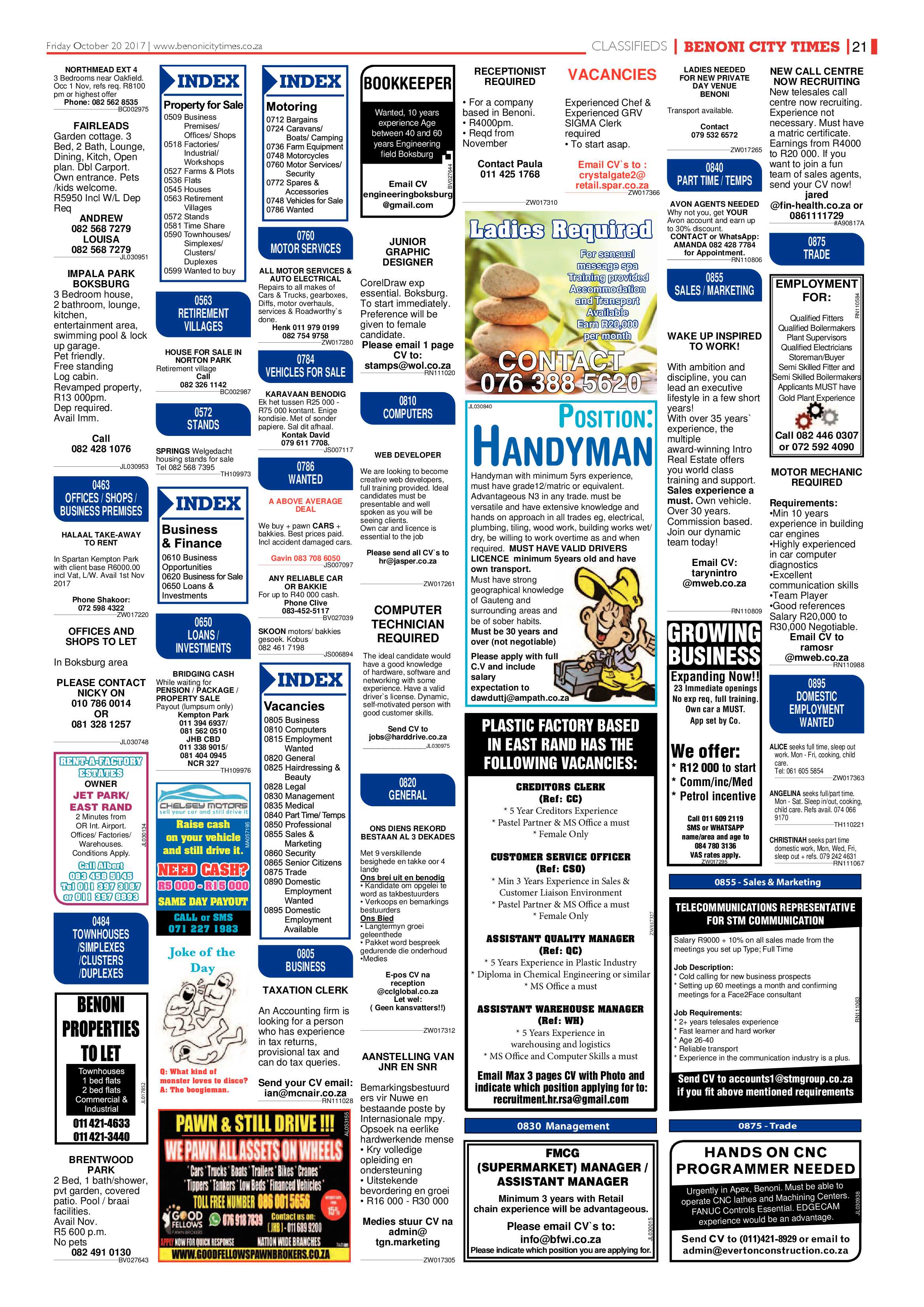 Benoni City Times 19 October 2017 page 21