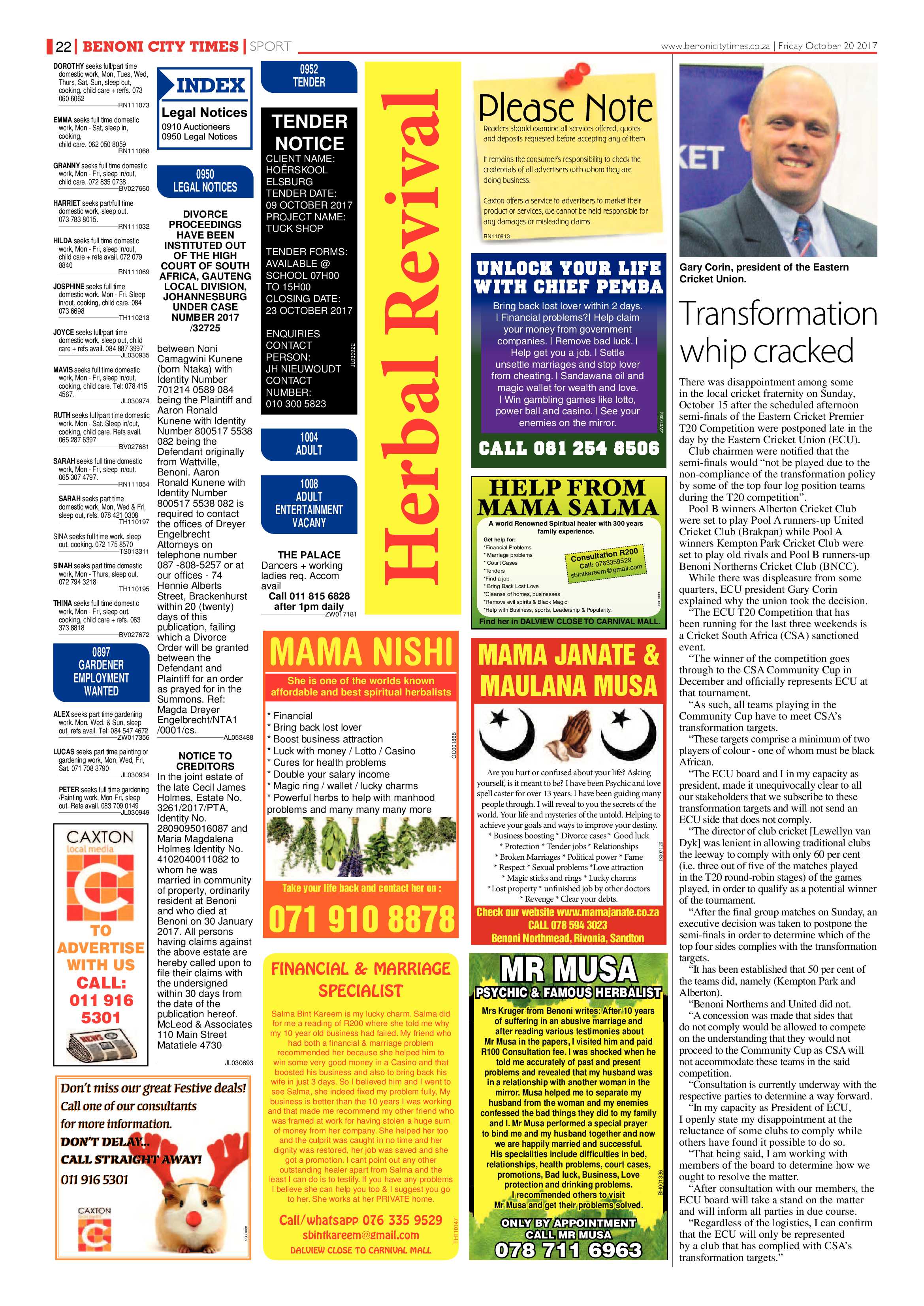 Benoni City Times 19 October 2017 page 22