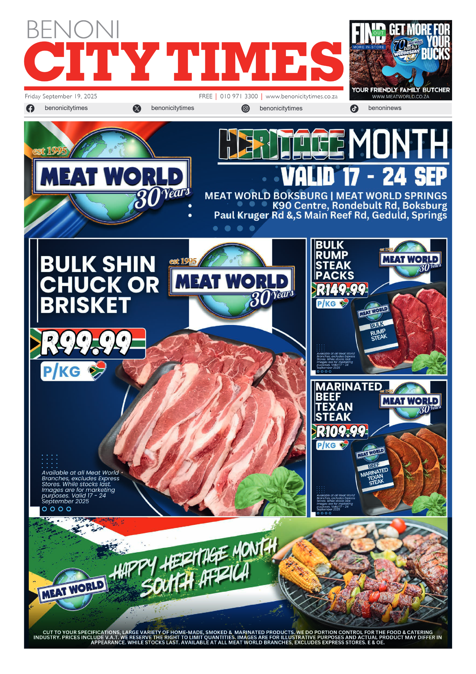 Benoni City Times 19 September 2025 page 1