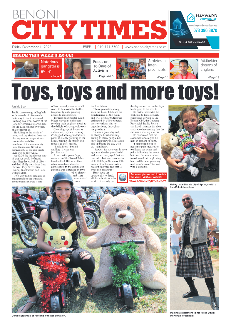 Benoni City Times 1 December 2023 page 1