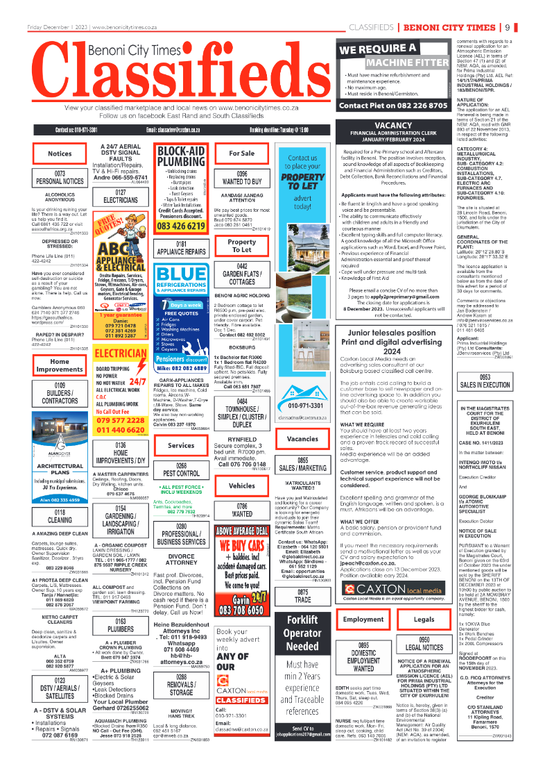 Benoni City Times 1 December 2023 page 9