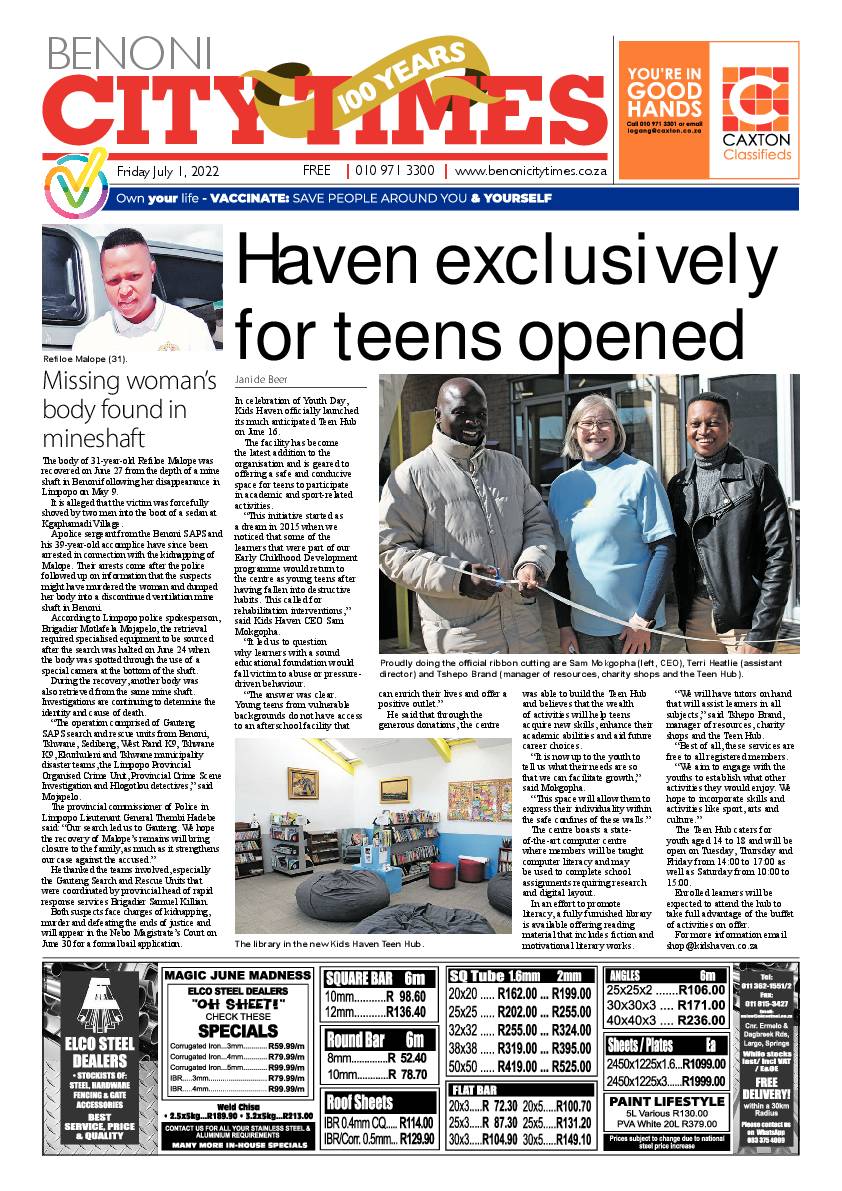 Benoni City Times 1 July 2022 page 1