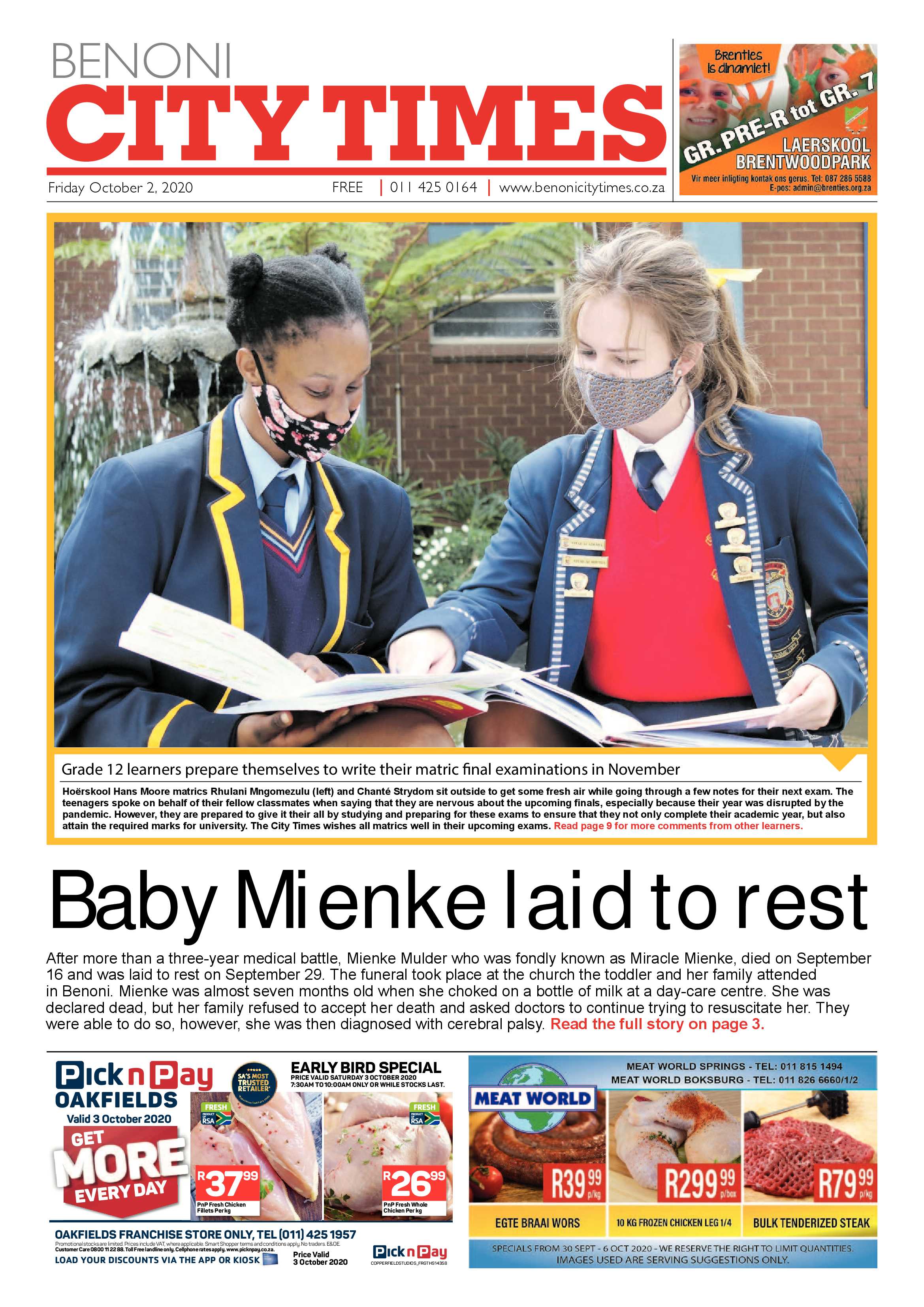 Benoni City Times 1 October 2020 page 1