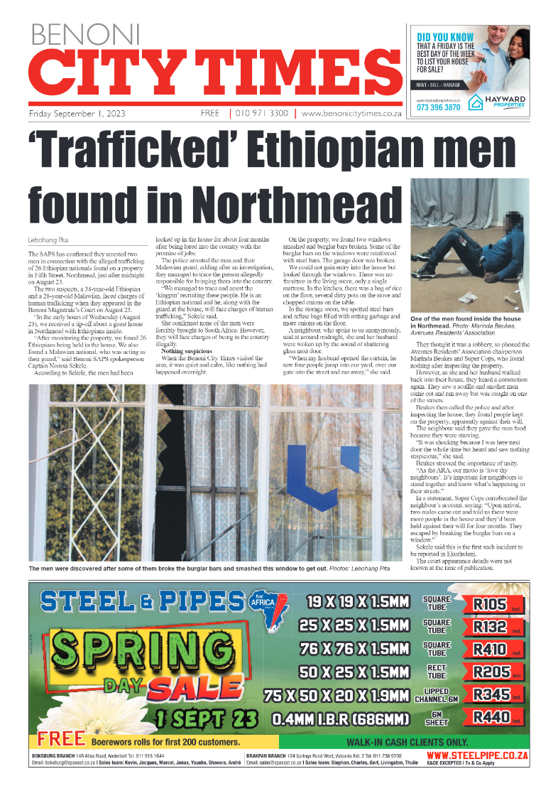 Benoni City Times 1 September 2023 page 1