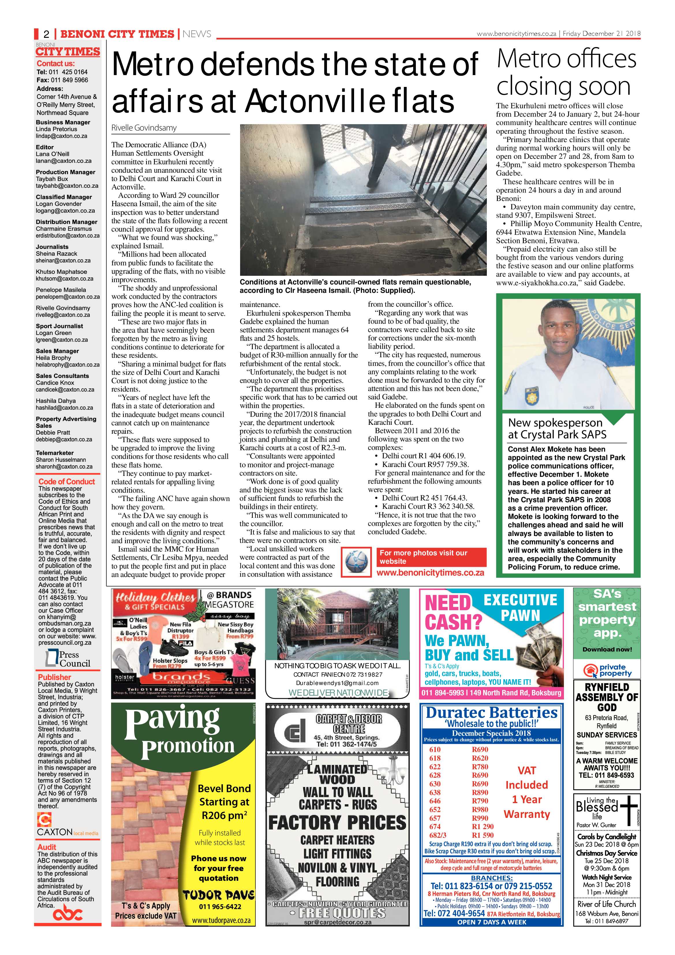 Benoni City Times 20 December 2018 page 2