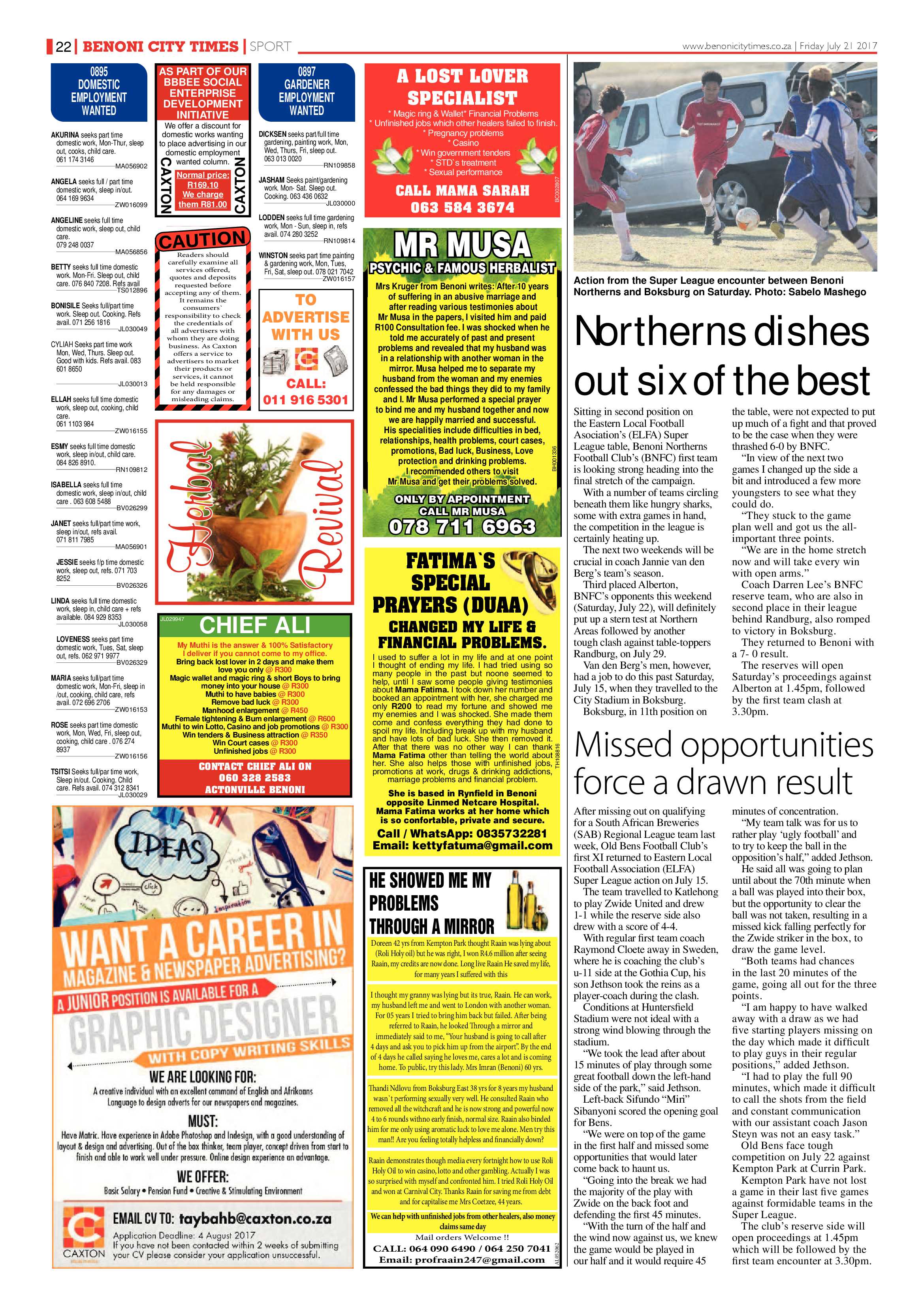 Benoni City Times 20 July 2017 page 22