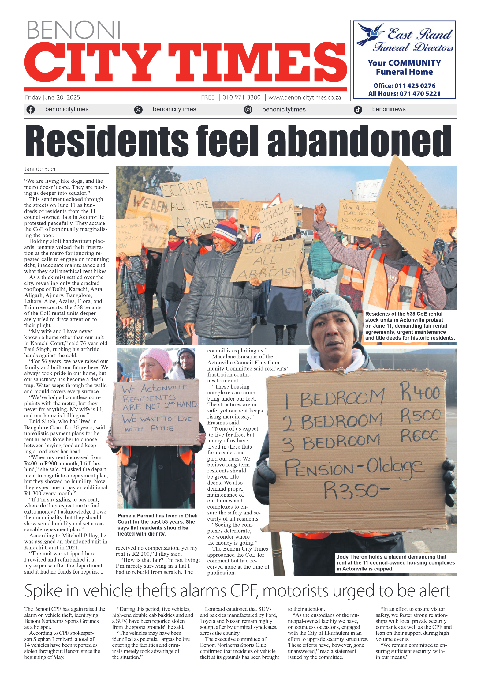Benoni City Times 20 June 2025 page 1