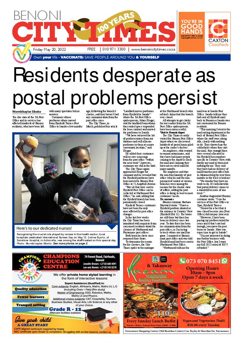 Benoni City Times 20 May 2022 page 1