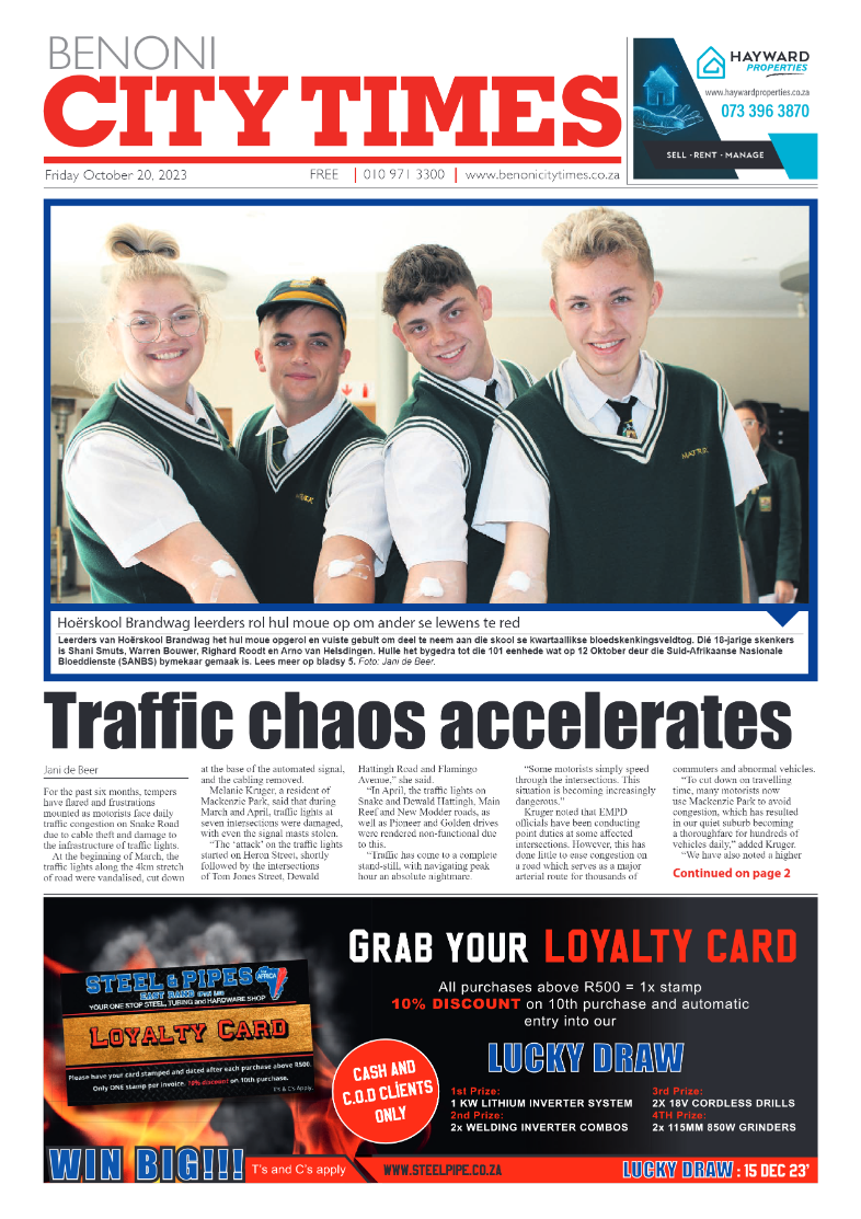 Benoni City Times 20 October 2023 page 1