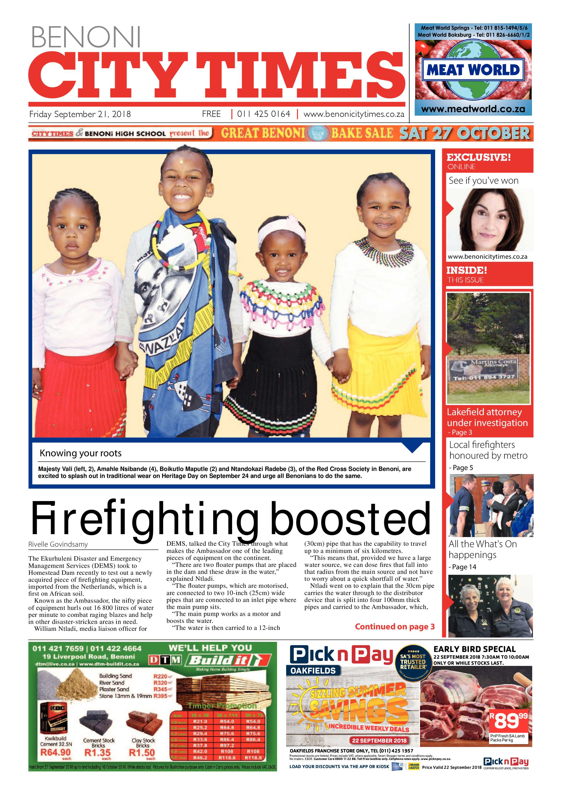 Benoni City Times 20 September 2018 page 1