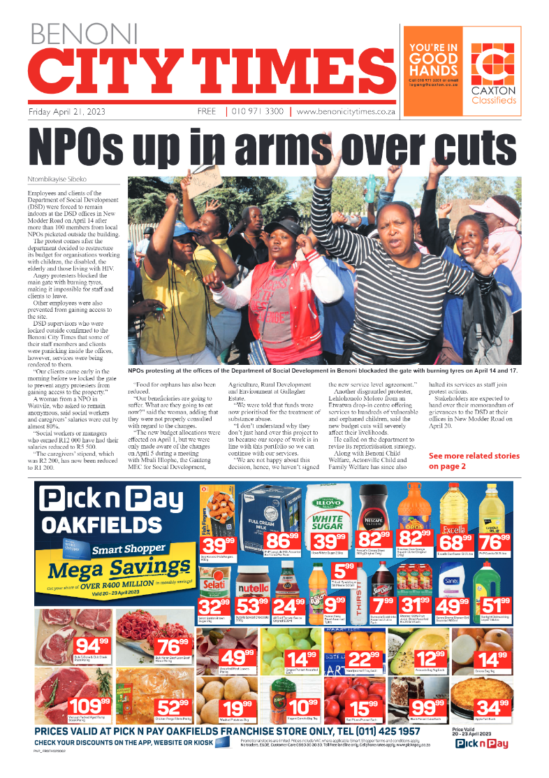 Benoni City Times 21 April 2023 page 1