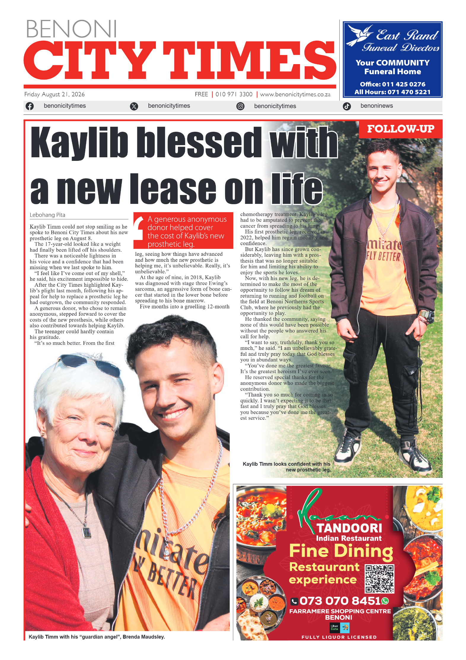Benoni City Times 21 August 2026 page 1