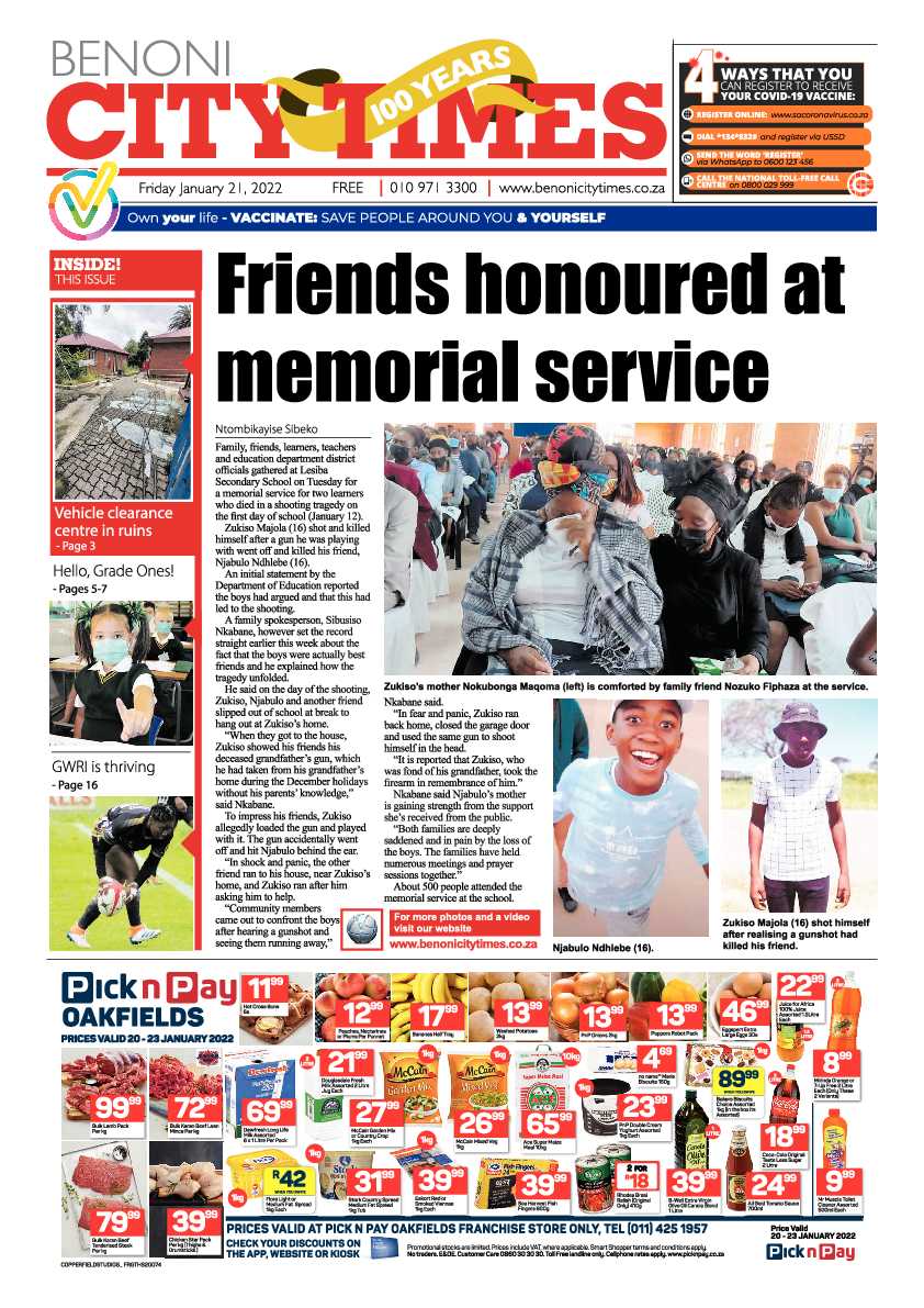 Benoni City Times 21 January 2022 page 1