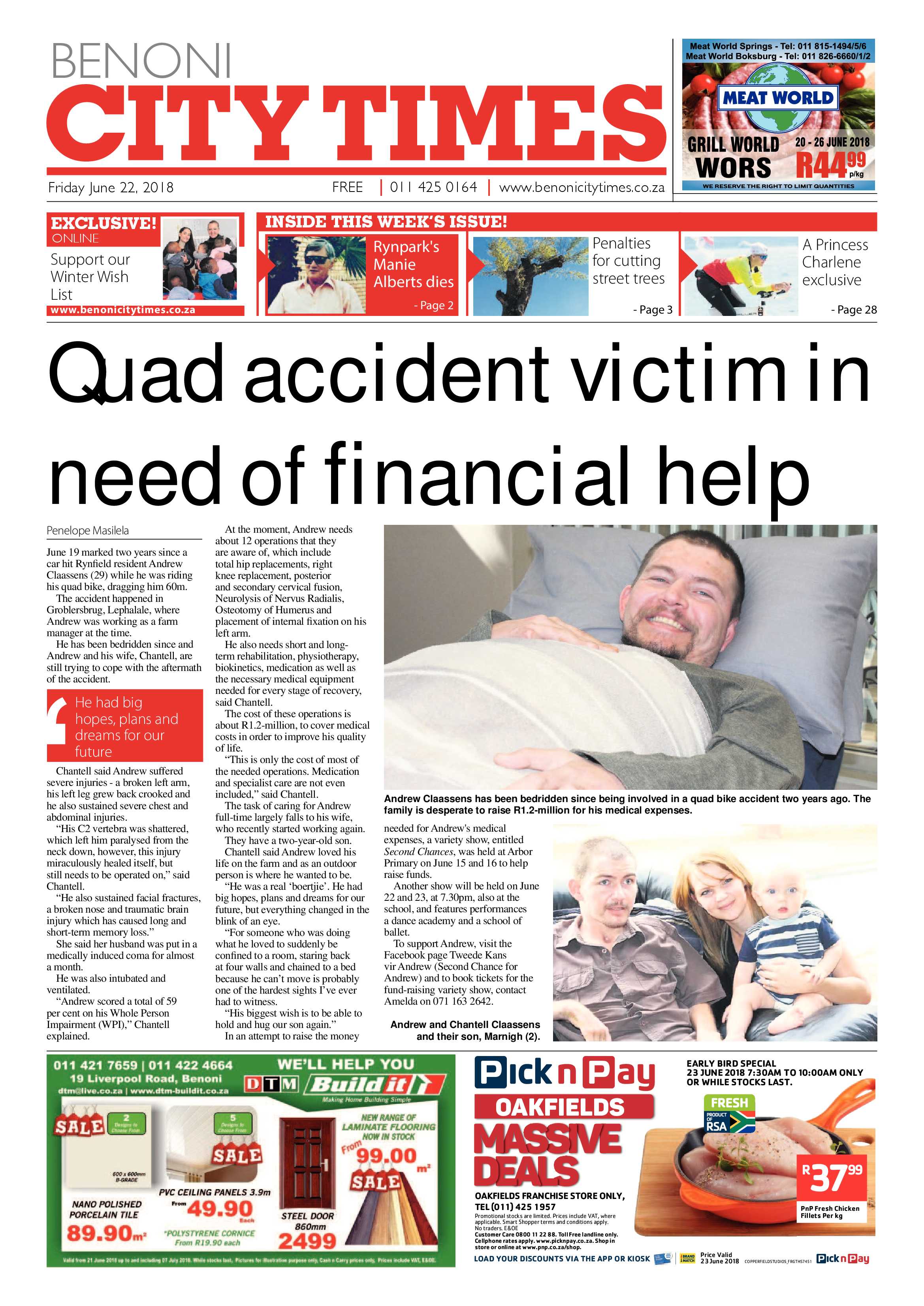 Benoni City Times 21 June 2018 page 1