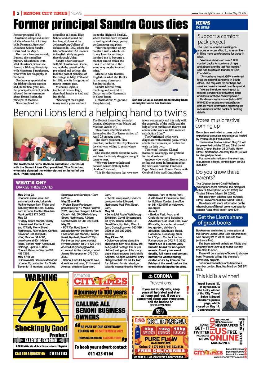 Benoni City Times 21 May 2021 page 2