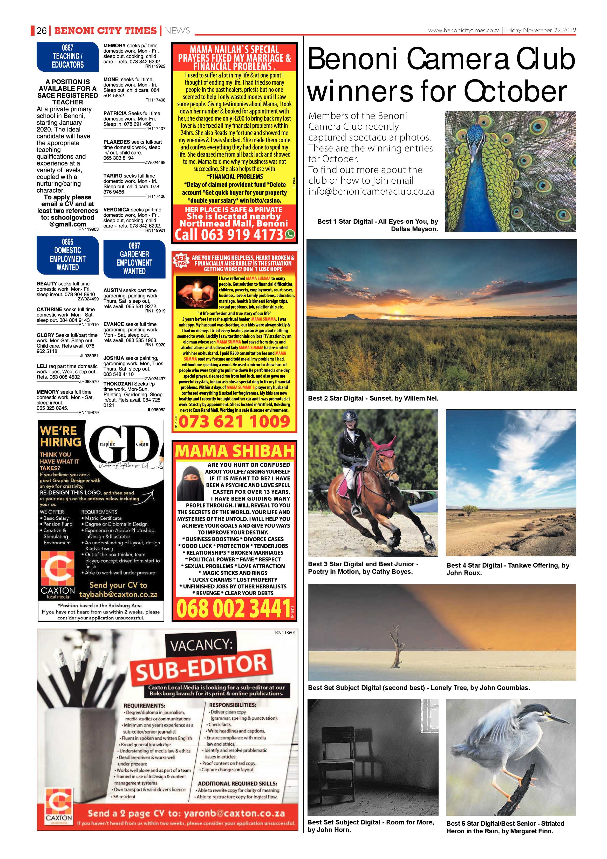 Benoni City Times 21 November 2019 page 26