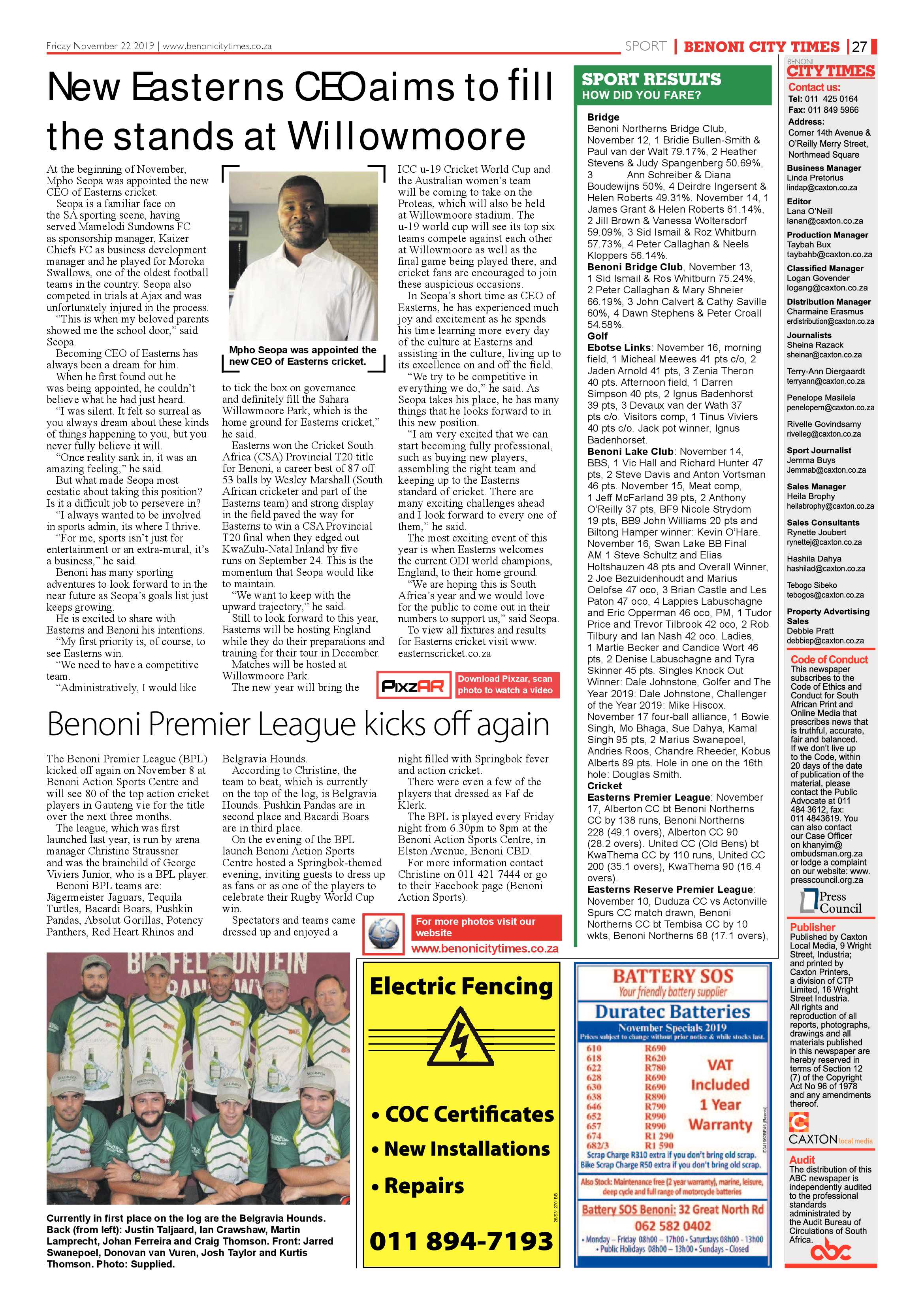 Benoni City Times 21 November 2019 page 27