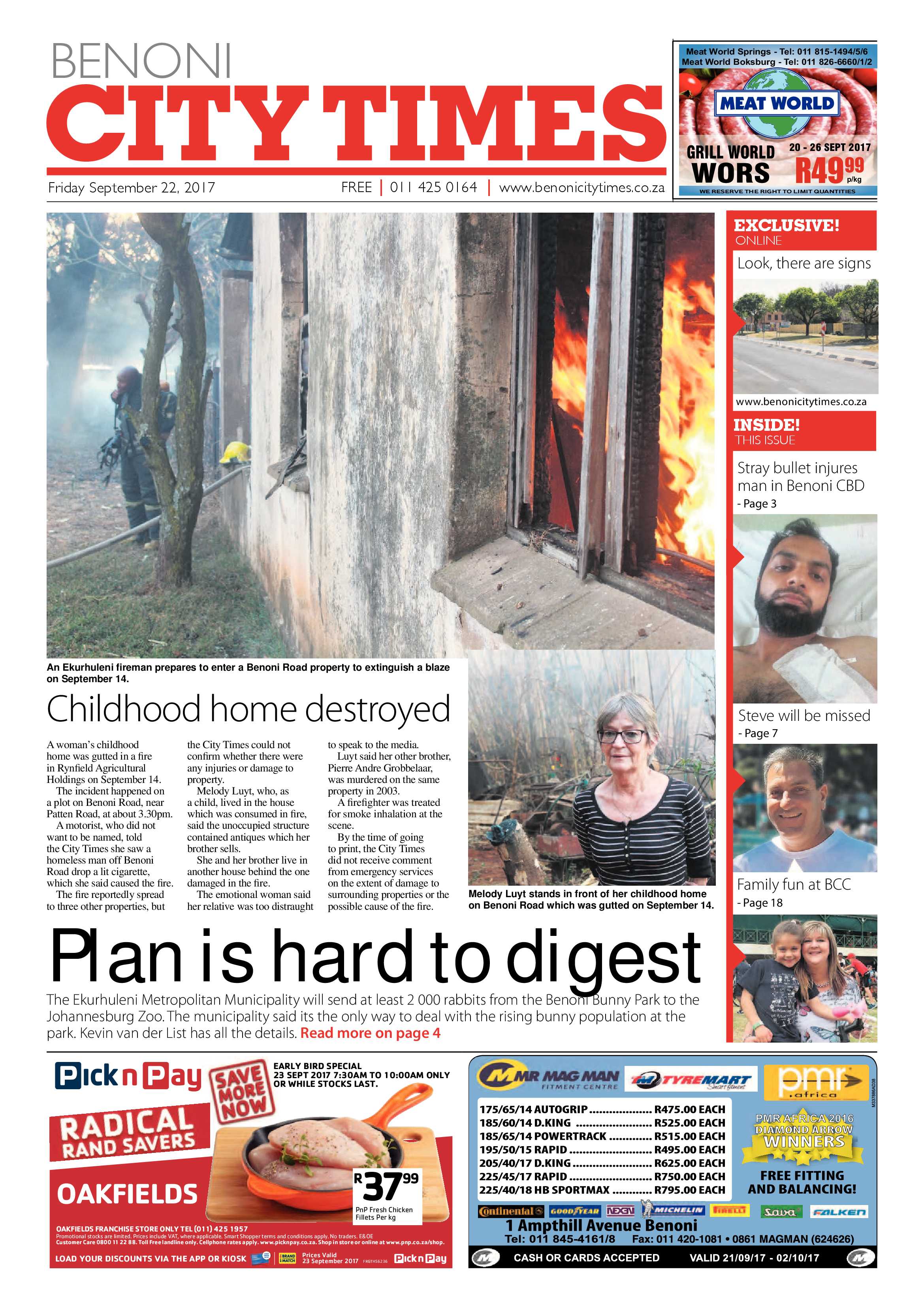 Benoni City Times 21 September 2017 page 1