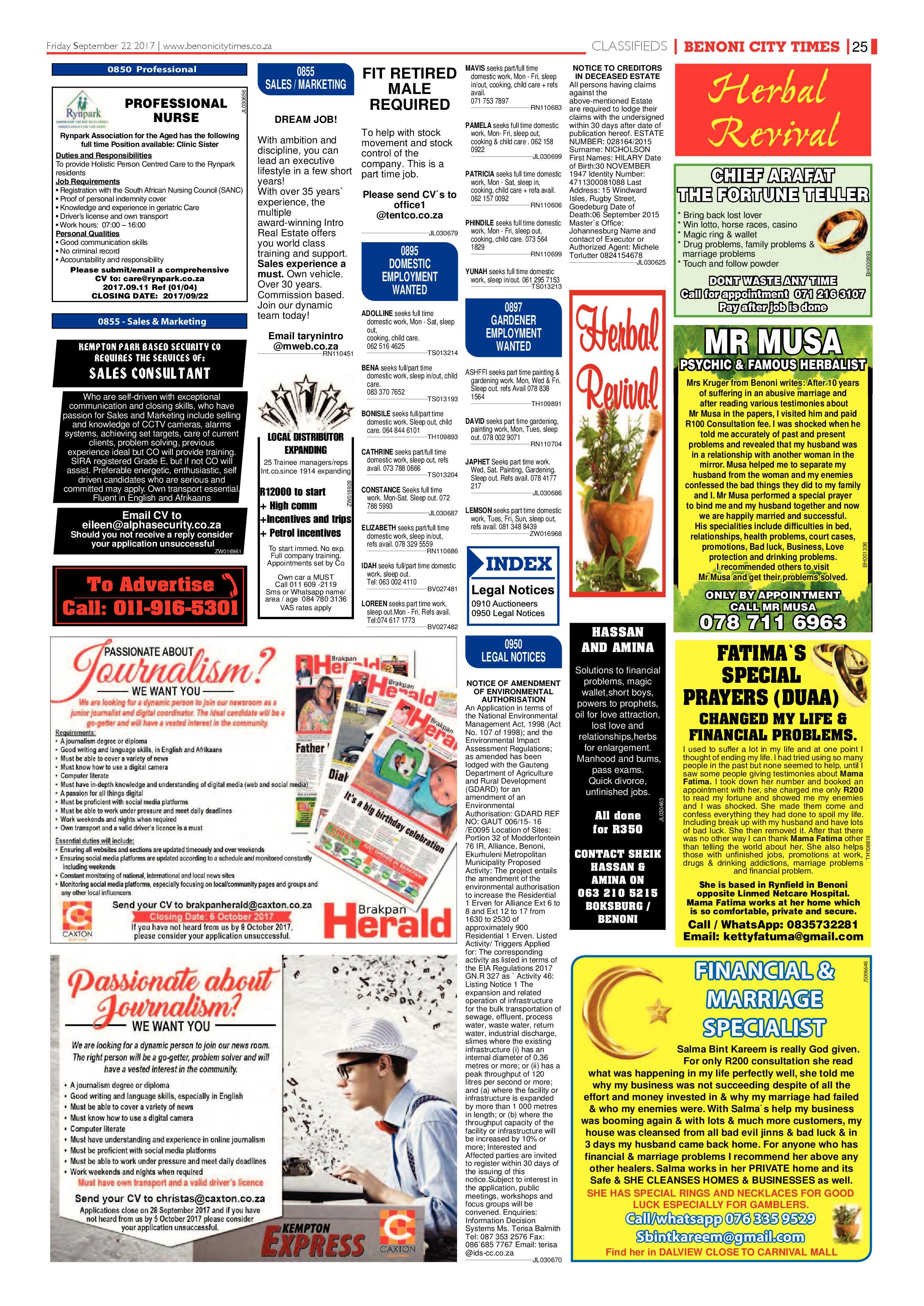 Benoni City Times 21 September 2017 page 25