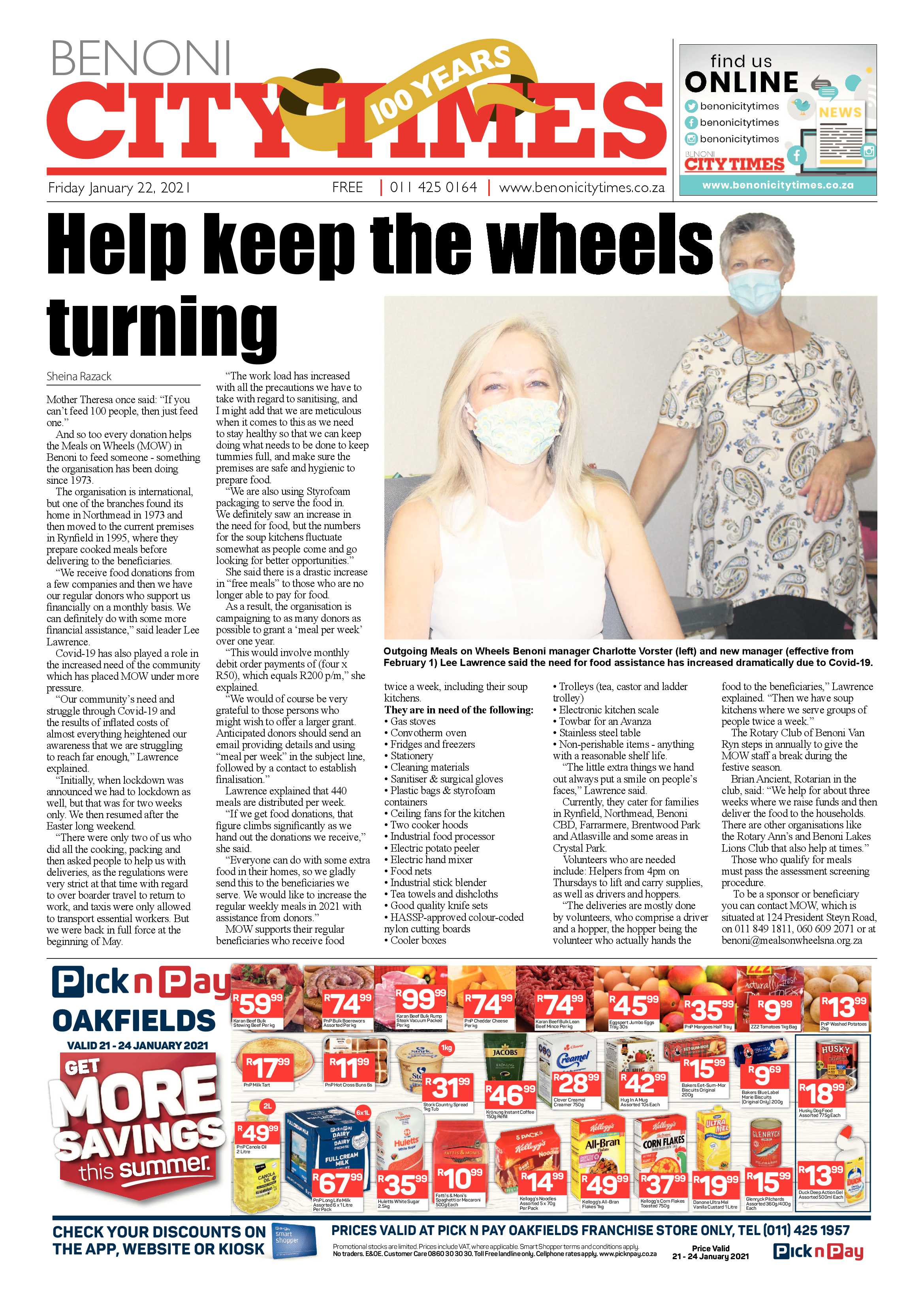 Benoni City Times 21  january 2021 page 1